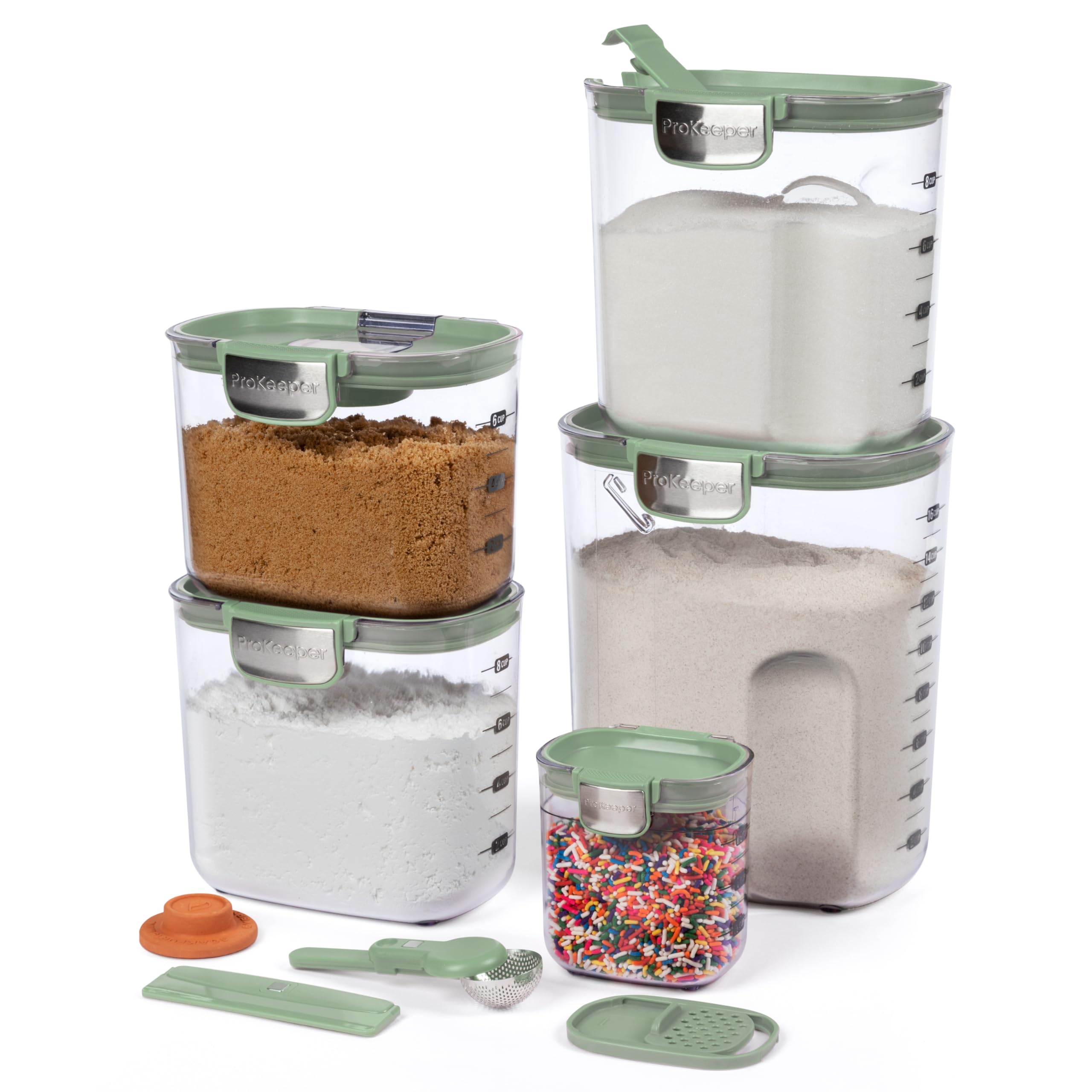 ProKeeper+ Airtight Food Storage Container Set – Clear Plastic Flour and Sugar Canister Set with Magnetic Accessories for Kitchen Organization