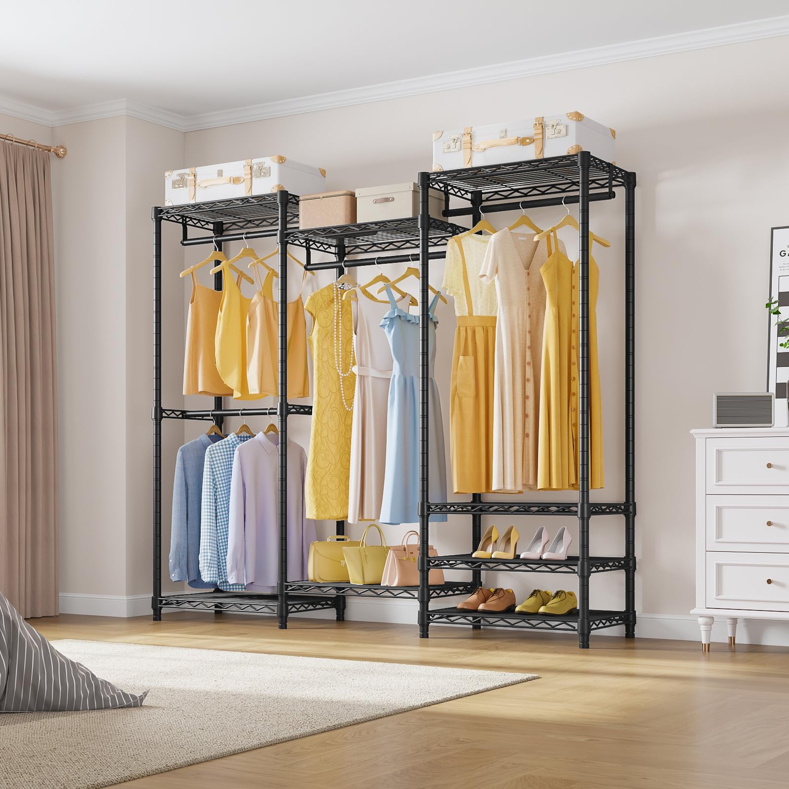 VIPEK V5 Portable Closet Wardrobe Heavy Duty Clothes Rack, Freestanding Clothing Rack with 4 Hang Rods & 8 Shelves, Adjustable Custom Closet Rack