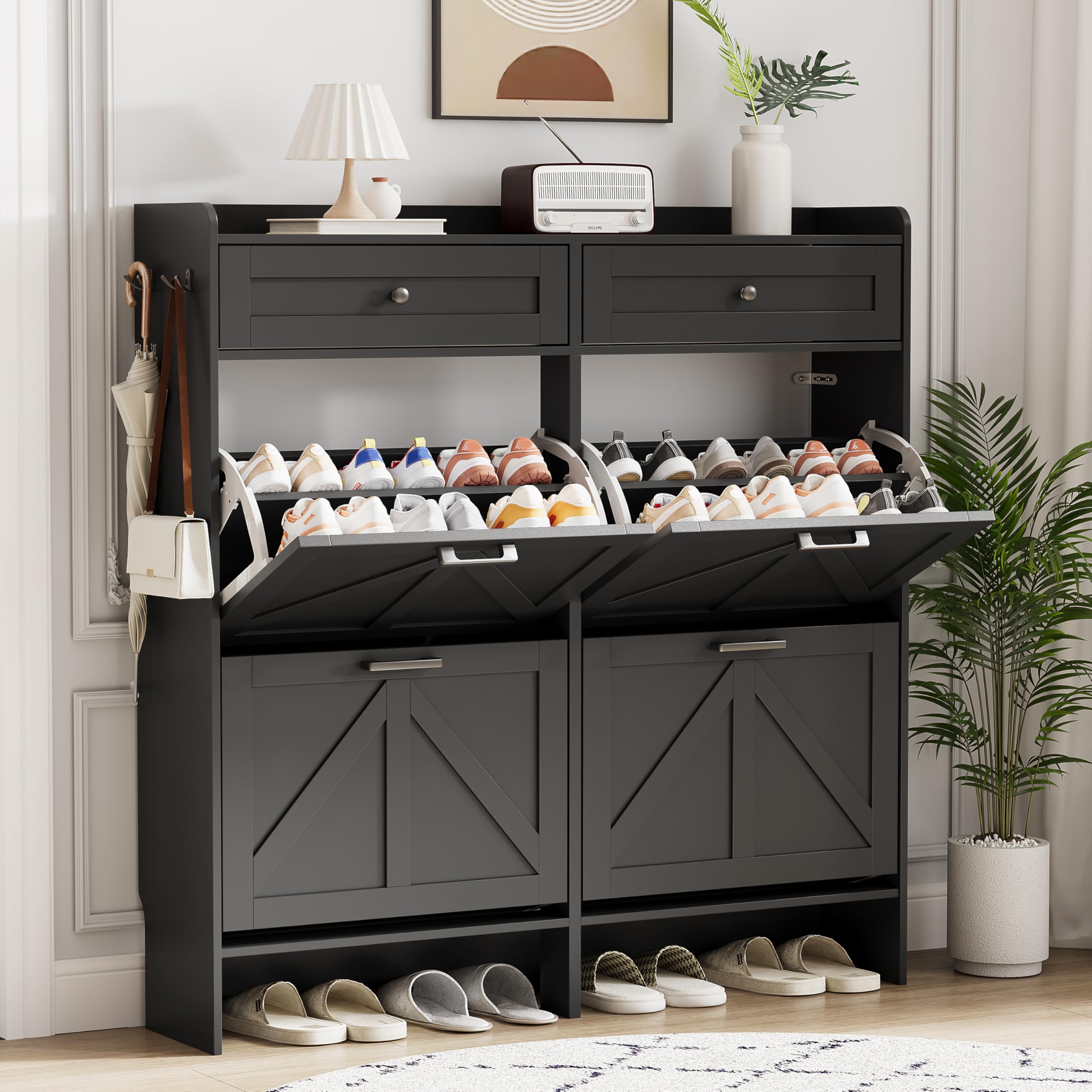 Xixini Shoe Cabinet Flip Drawers & Top Drawers