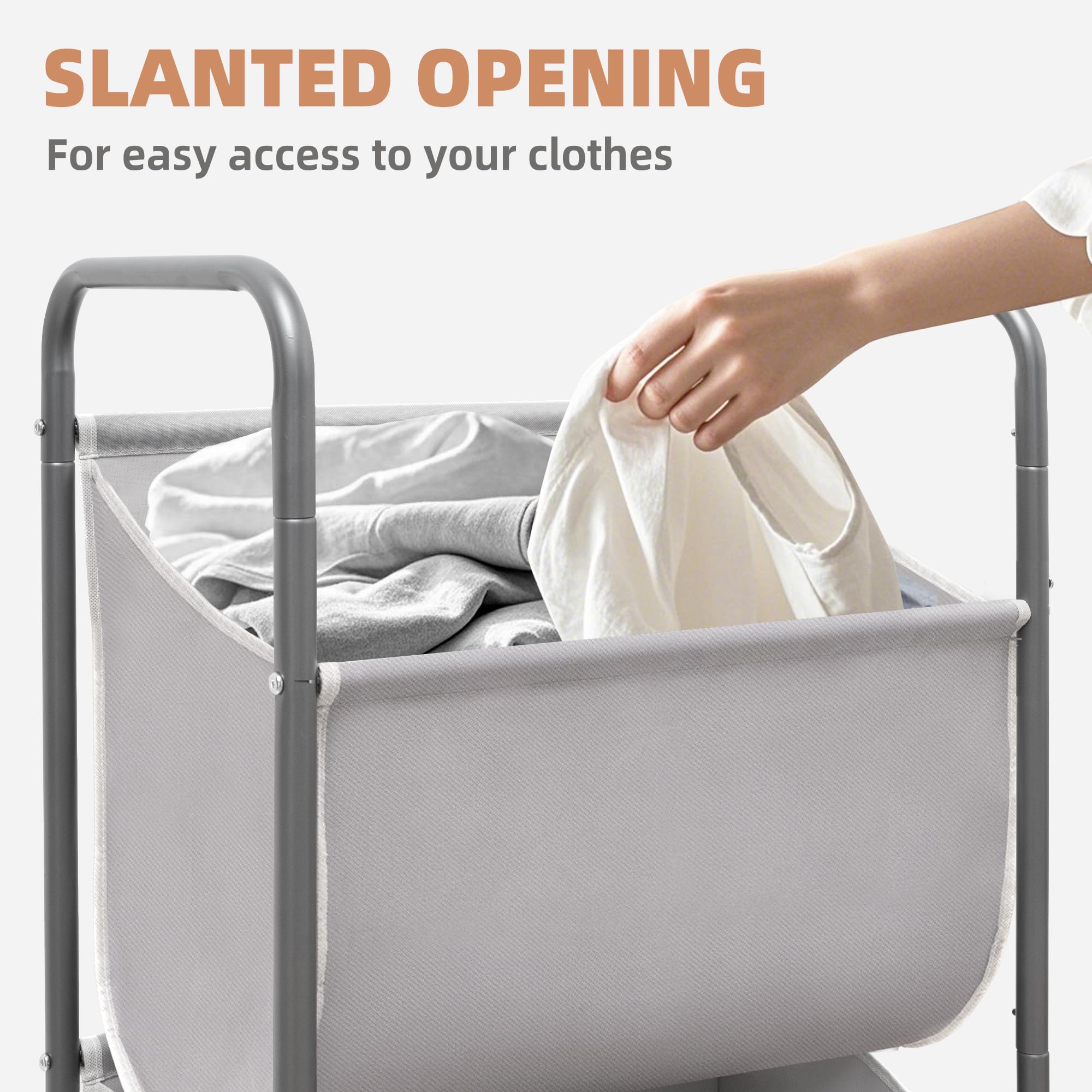 STORAGE MANIAC 80 Liters Vertical Rolling Laundry Hamper, 2 Section Laundry Sorter with Wheels and 2 Breaks, 2-tier Laundry Baskets for Small Space, Dorm, Laundry Room, Closet, Bathroom