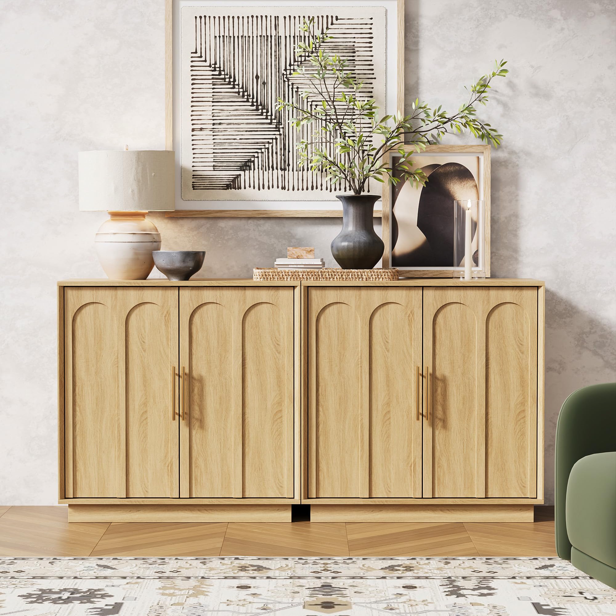 FORTUNETEC Sideboard Buffet Cabinet with Storage, Modern Accent Cabinet with Arched Doors & Shelf, 31.5" Modular Media Console, Minimalist Credenza for Living Room Kitchen Dining Room Entryway