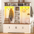 CSZZD Hall Tree with Bench and Shoe Storage, Farmhouse Entryway Bench with Coat Racks and Led Lights, Tall Hall Tree with 7 Coat Hooks, 6 Storage Cubbies