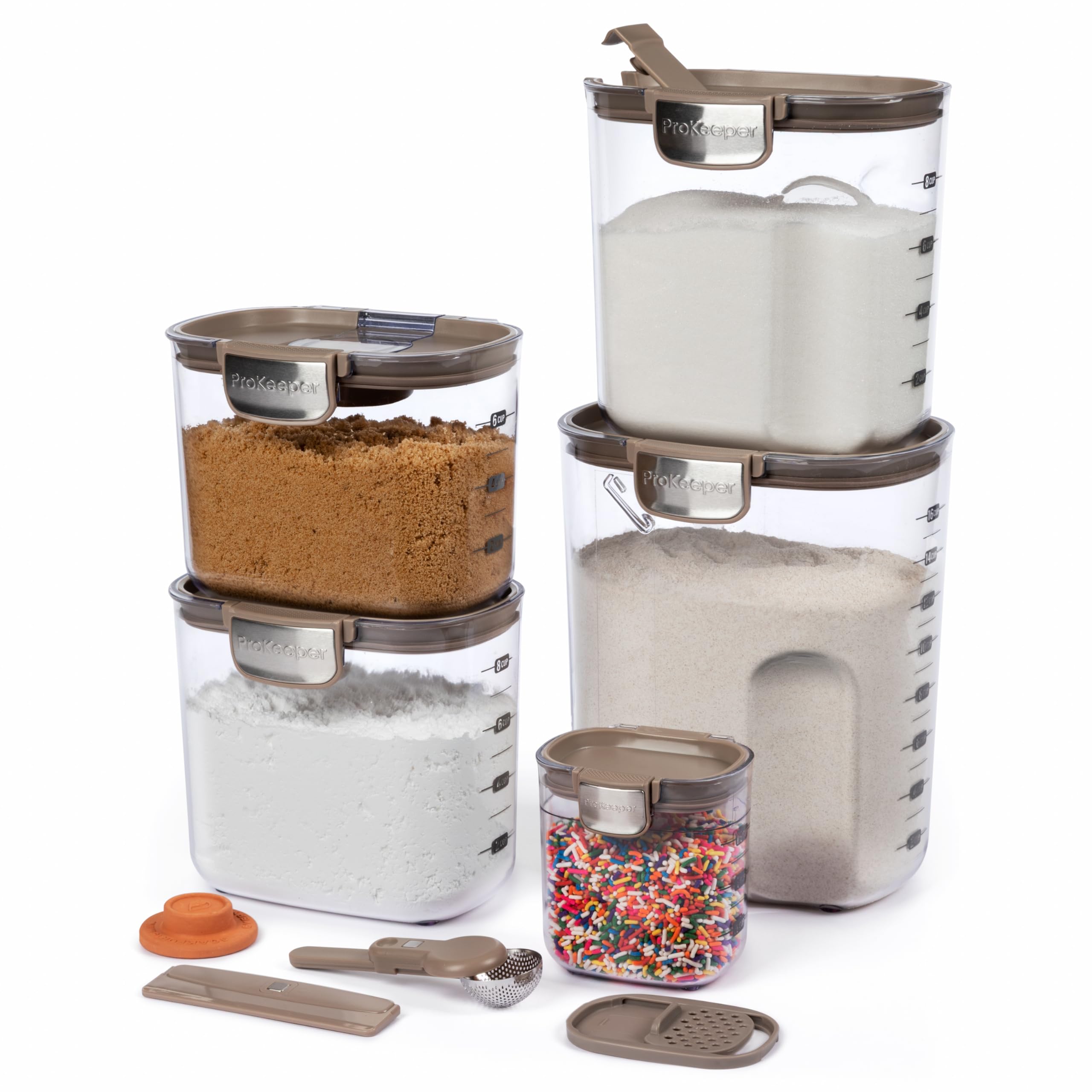 ProKeeper+ Airtight Food Storage Container Set – Clear Plastic Flour and Sugar Canister Set with Magnetic Accessories for Kitchen Organization