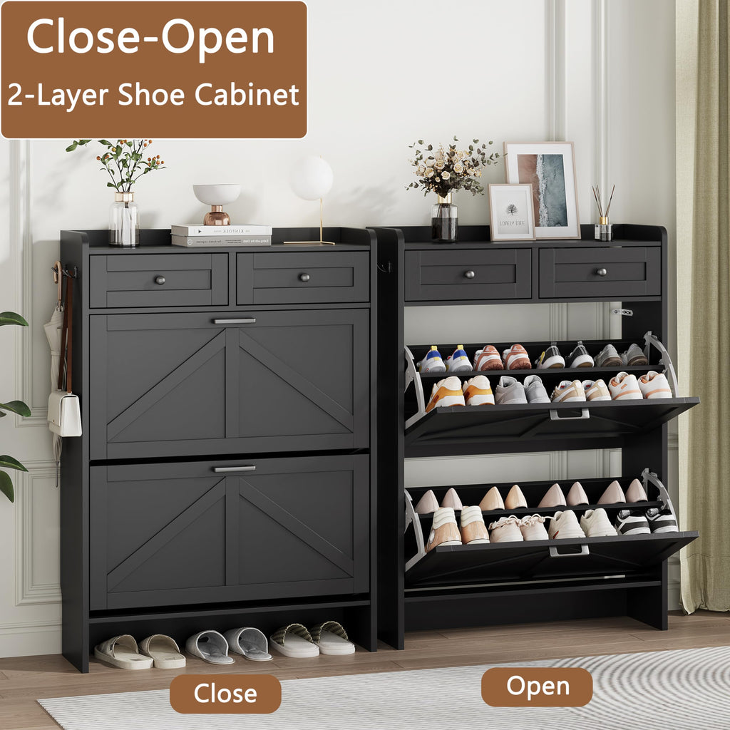 Xixini Shoe Cabinet Flip Drawers & Top Drawers