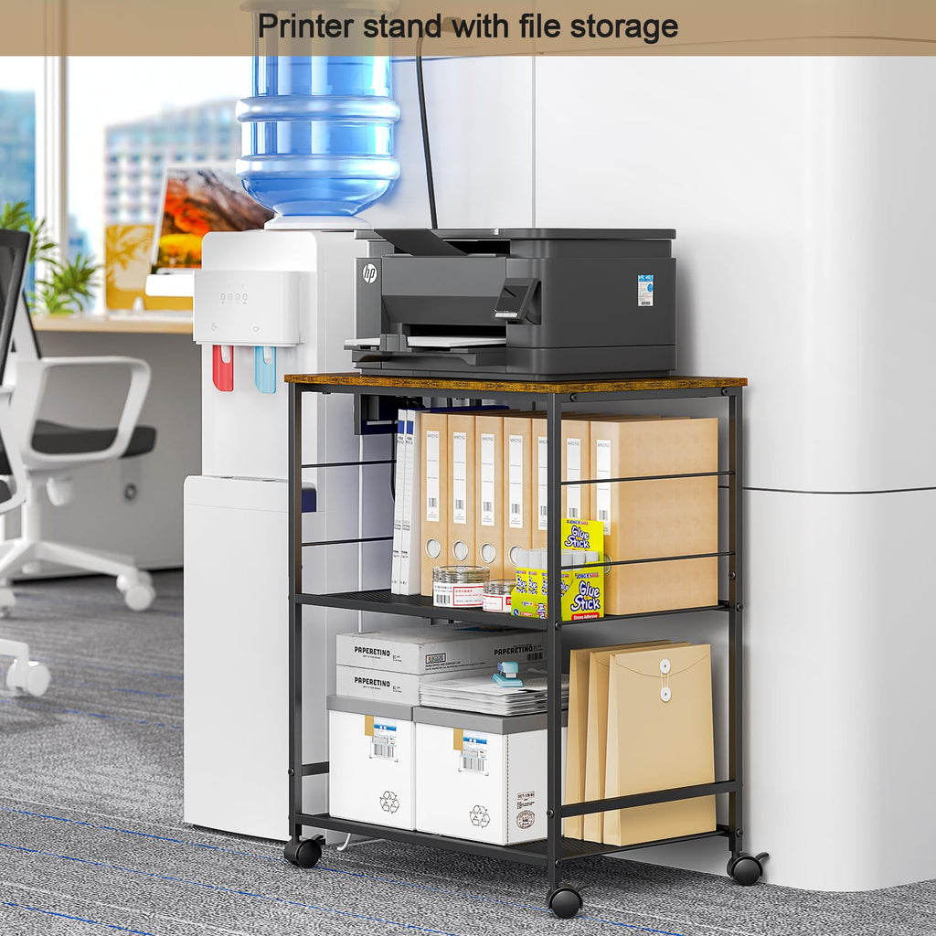 ThreeHio Rolling Kitchen Microwave Cart, 3 Tier Microwave Table Stand with Storage, Kitchen Utility Cart on Lockable Wheels, Small Coffee Cart Shelf Rack Organizer for Living Room Office, Balcony