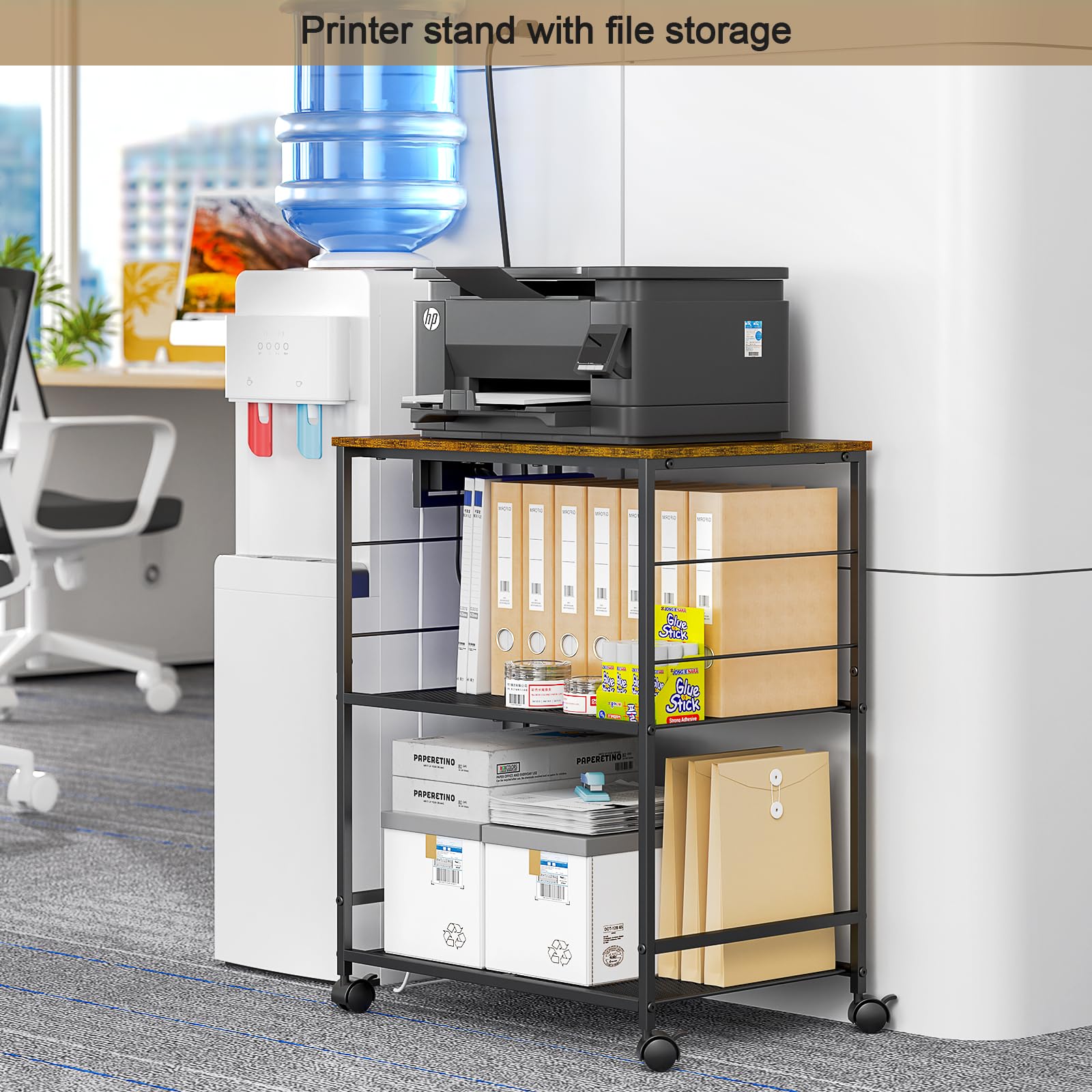 ThreeHio Rolling Kitchen Microwave Cart, 3 Tier Microwave Table Stand with Storage, Kitchen Utility Cart on Lockable Wheels, Small Coffee Cart Shelf Rack Organizer for Living Room Office, Balcony