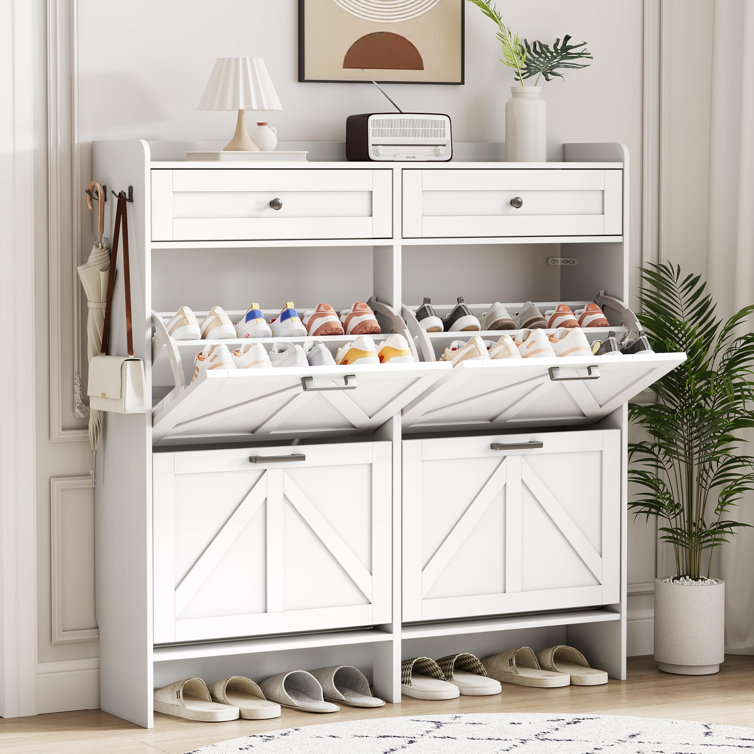Xixini Shoe Cabinet Flip Drawers & Top Drawers