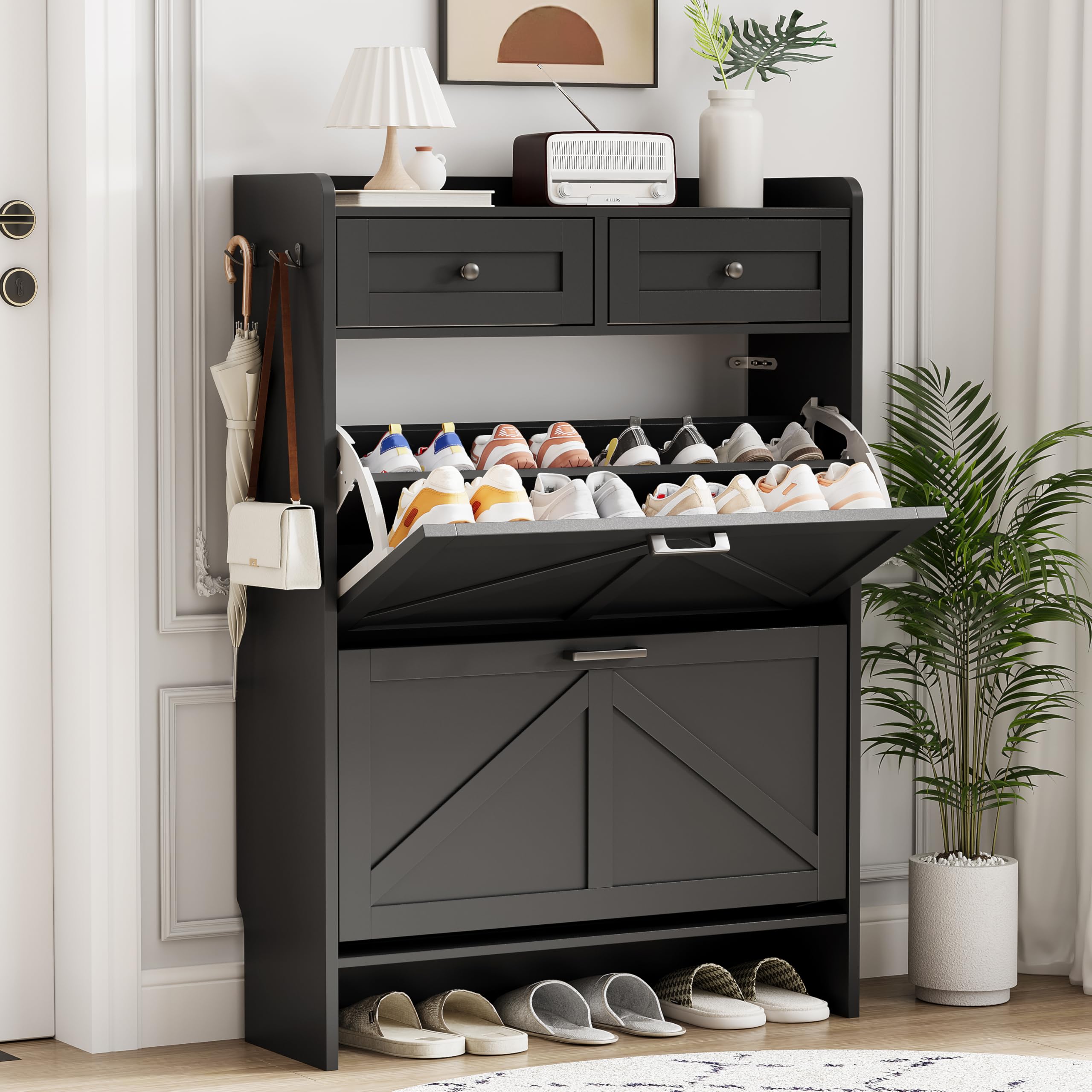 Xixini Shoe Cabinet Flip Drawers & Top Drawers