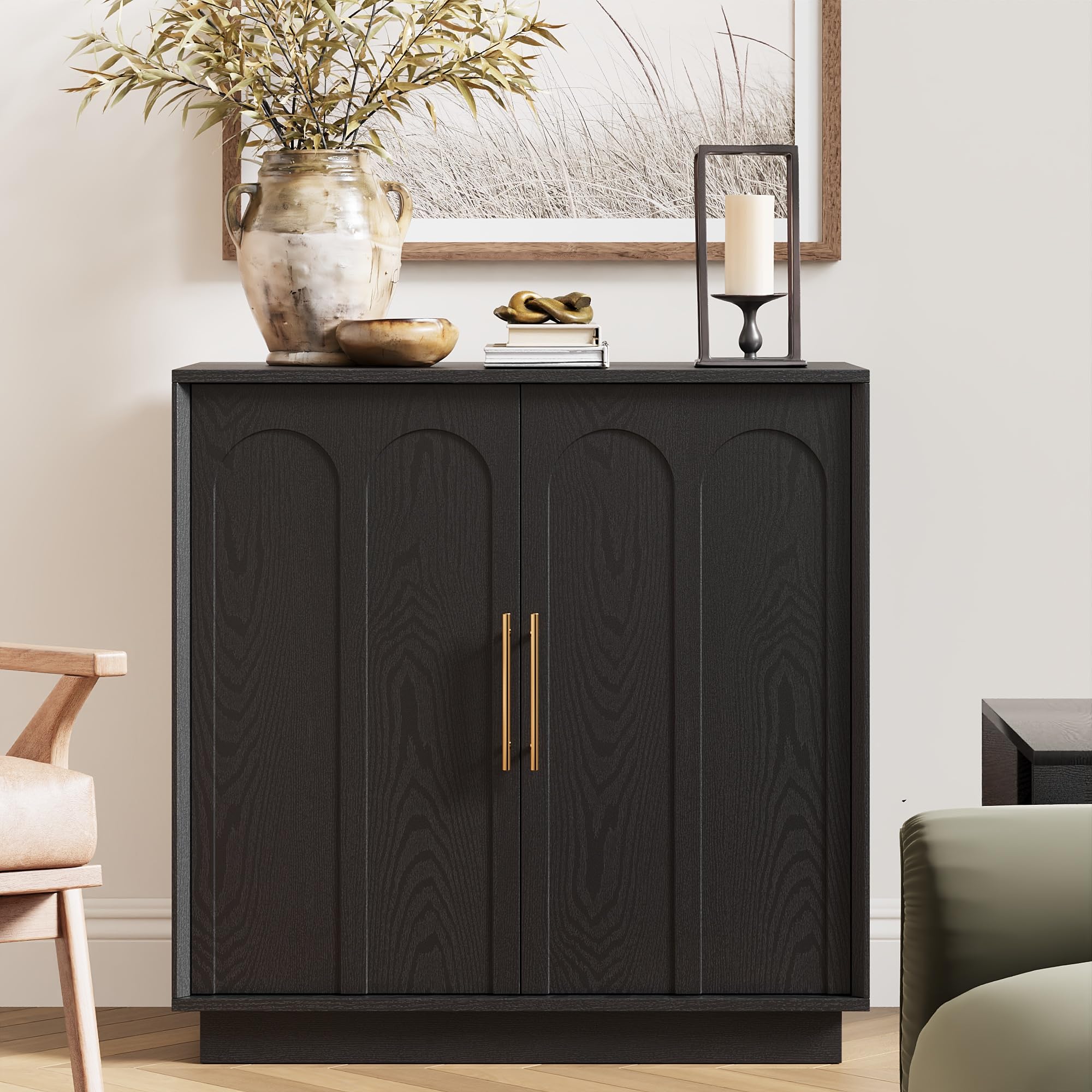 FORTUNETEC Sideboard Buffet Cabinet with Storage, Modern Accent Cabinet with Arched Doors & Shelf, 31.5" Modular Media Console, Minimalist Credenza for Living Room Kitchen Dining Room Entryway