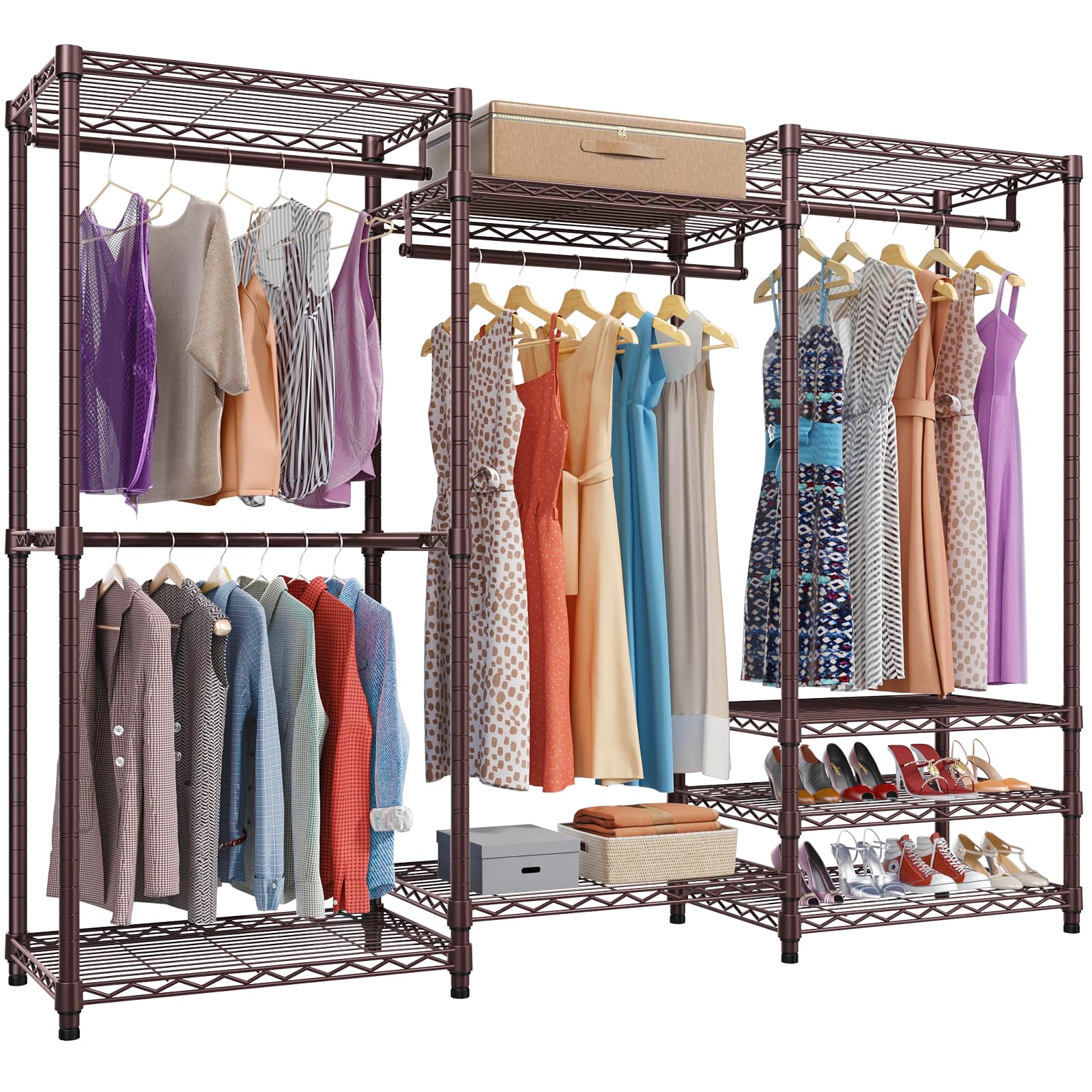 VIPEK V5 Portable Closet Wardrobe Heavy Duty Clothes Rack, Freestanding Clothing Rack with 4 Hang Rods & 8 Shelves, Adjustable Custom Closet Rack