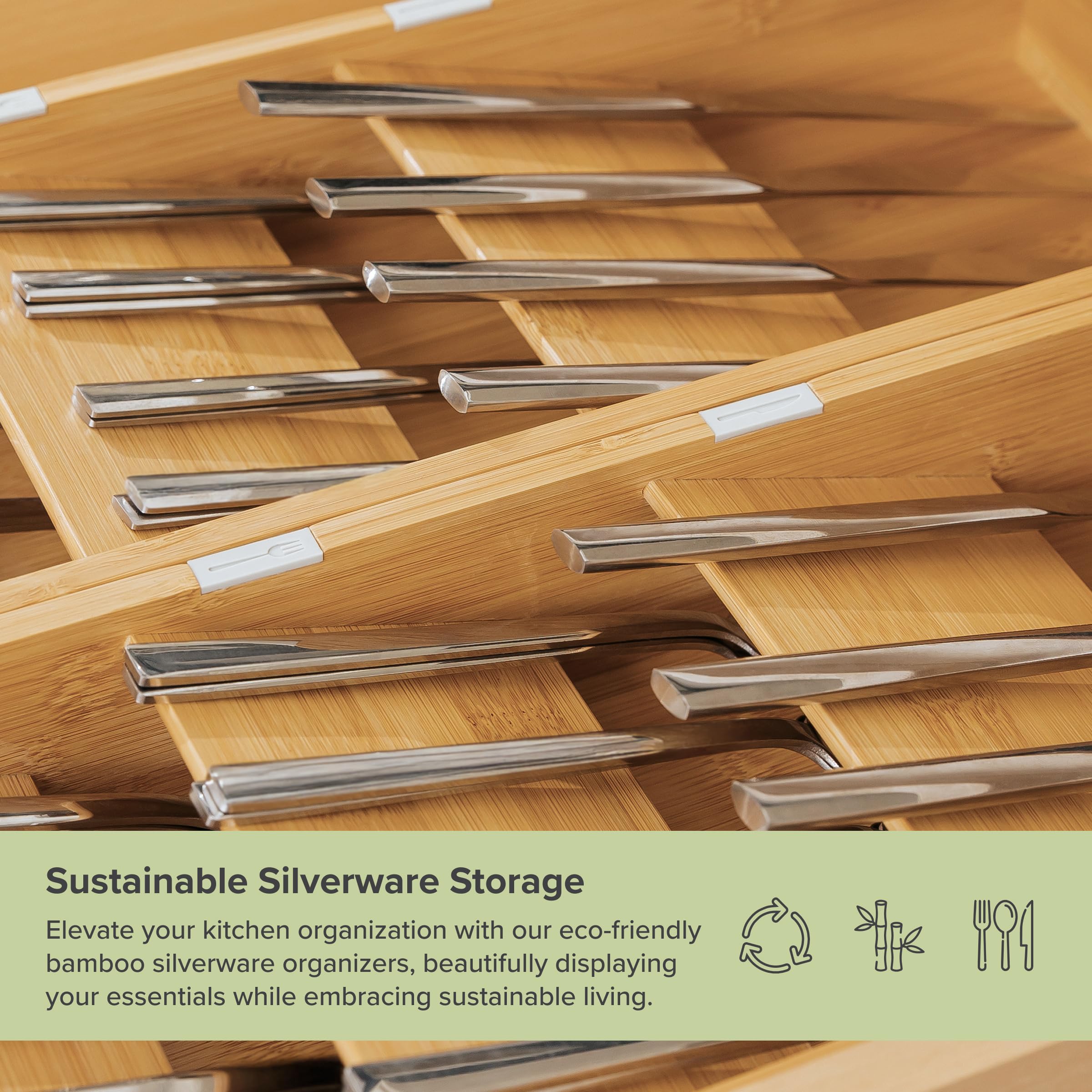 KitchenEdge Premium Kitchen Drawer Organizer, Bamboo