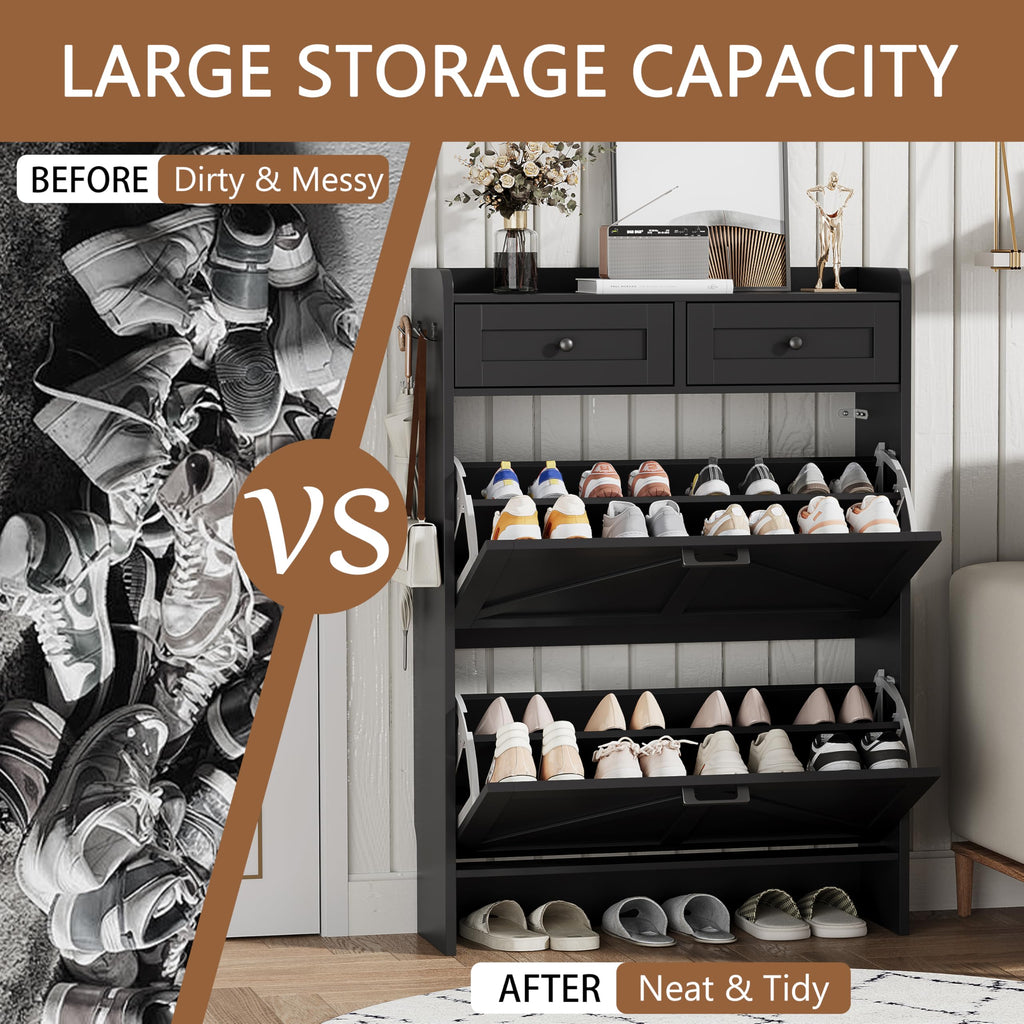 Xixini Shoe Cabinet Flip Drawers & Top Drawers