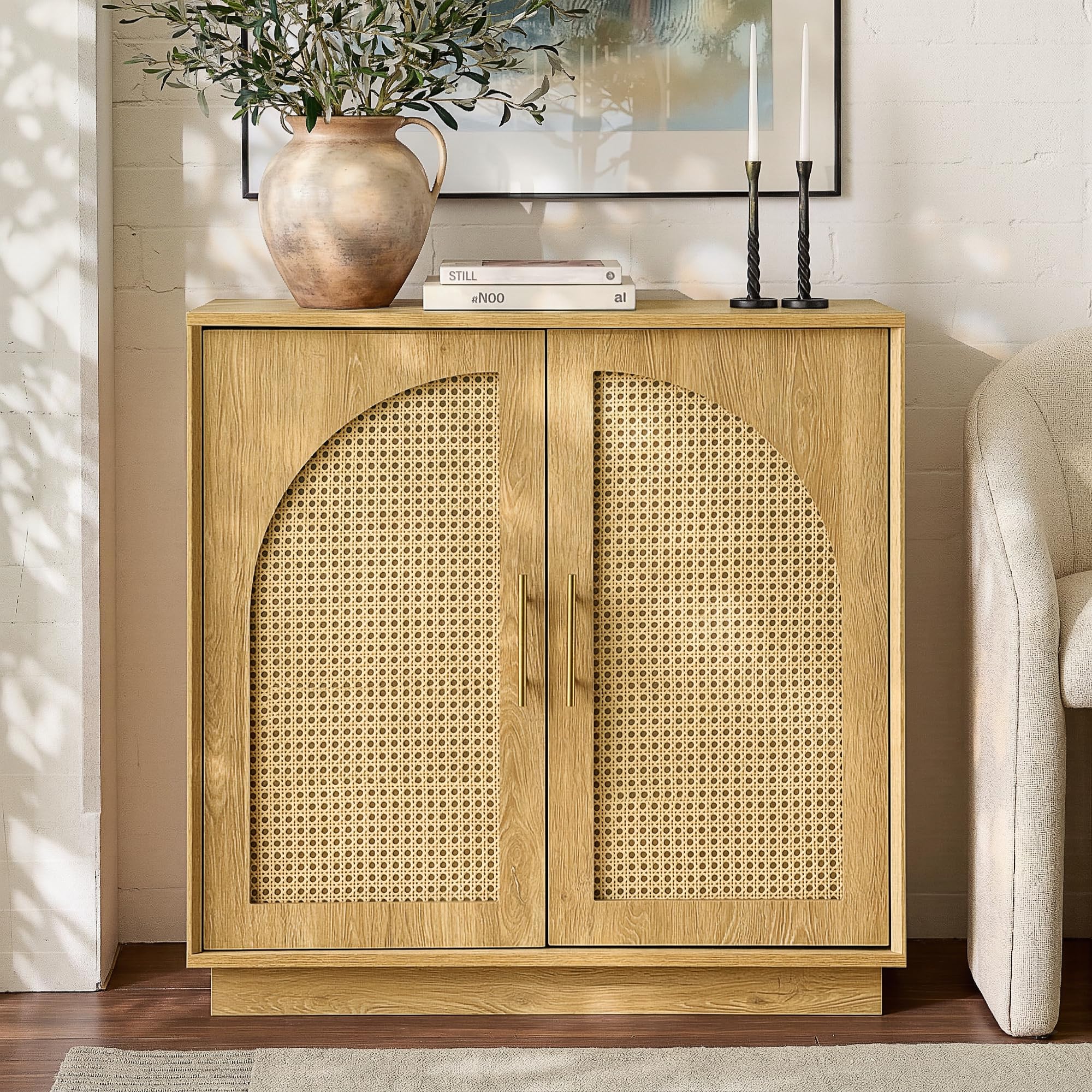 FORTUNETEC Sideboard Buffet Cabinet with Storage, Modern Accent Cabinet with Arched Doors & Shelf, 31.5" Modular Media Console, Minimalist Credenza for Living Room Kitchen Dining Room Entryway