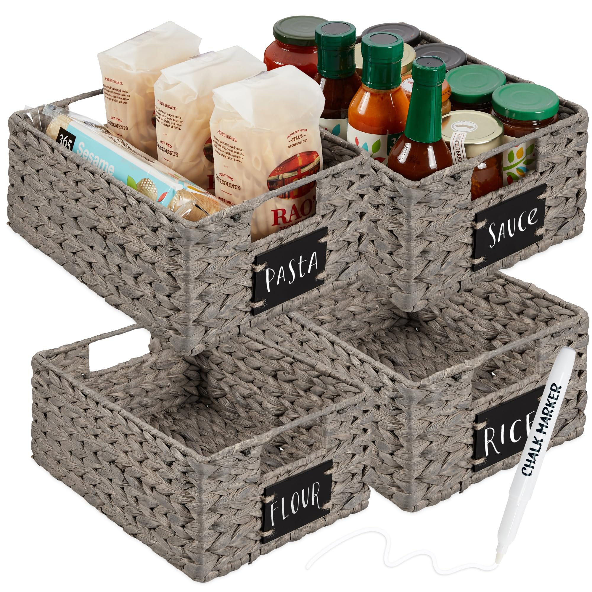Best Choice Products Set of Woven Water Hyacinth Pantry Baskets w/Chalkboard Label, Chalk Marker