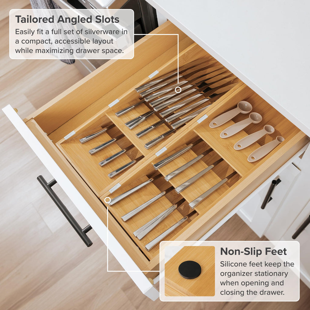 KitchenEdge Premium Kitchen Drawer Organizer, Bamboo