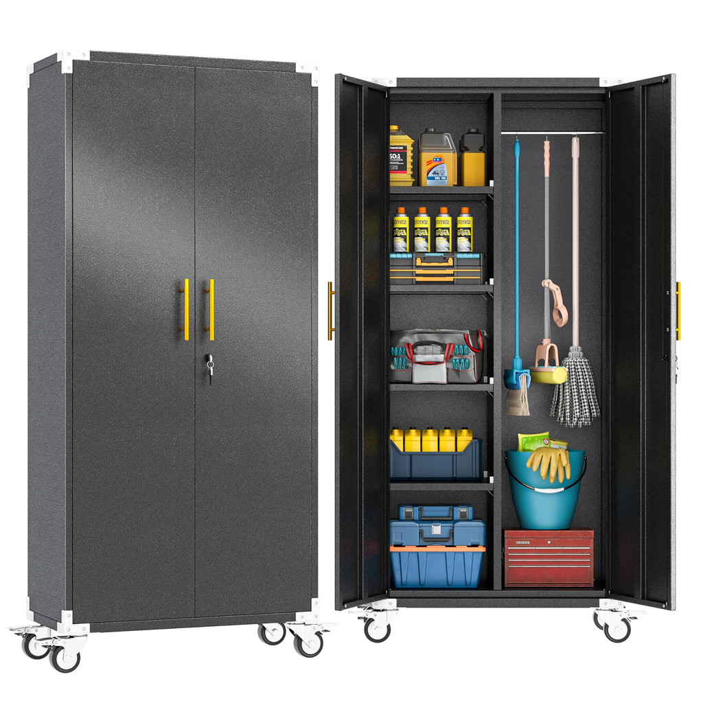 Tall Broom Storage Cabinet for Cleaning Tools