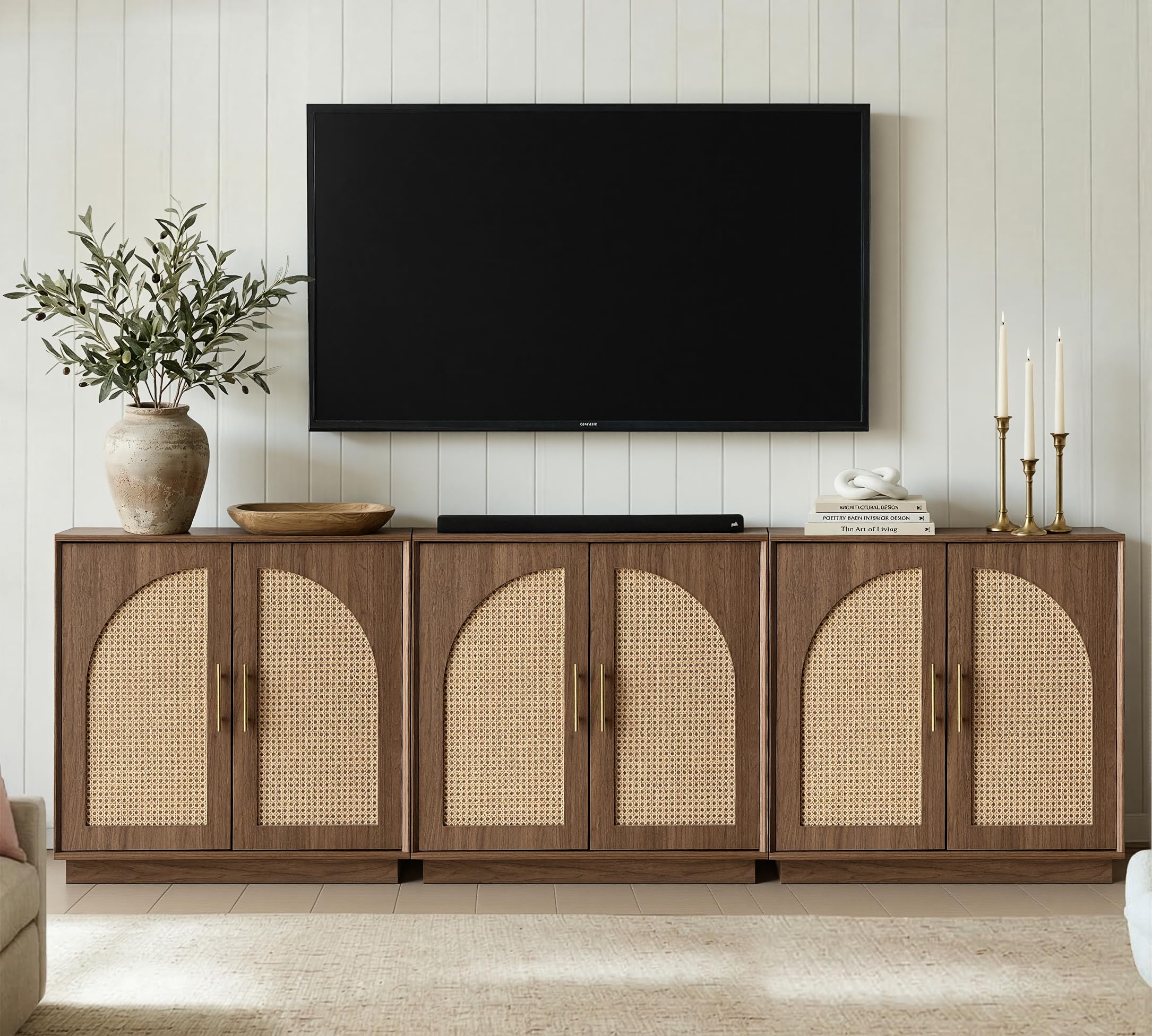 FORTUNETEC Sideboard Buffet Cabinet with Storage, Modern Accent Cabinet with Arched Doors & Shelf, 31.5" Modular Media Console, Minimalist Credenza for Living Room Kitchen Dining Room Entryway
