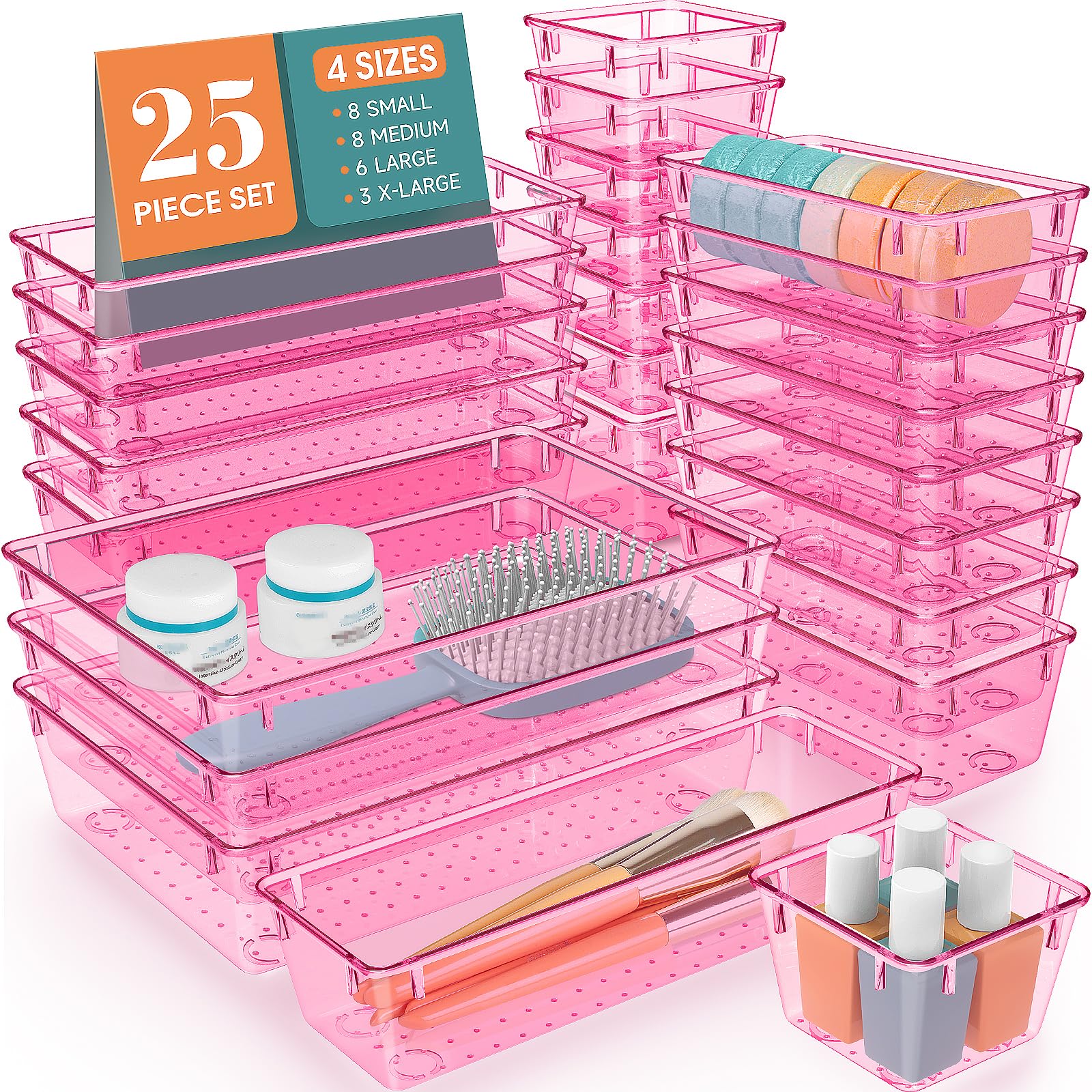 WOWBOX 25 PCS Plastic Drawer Organizer Set