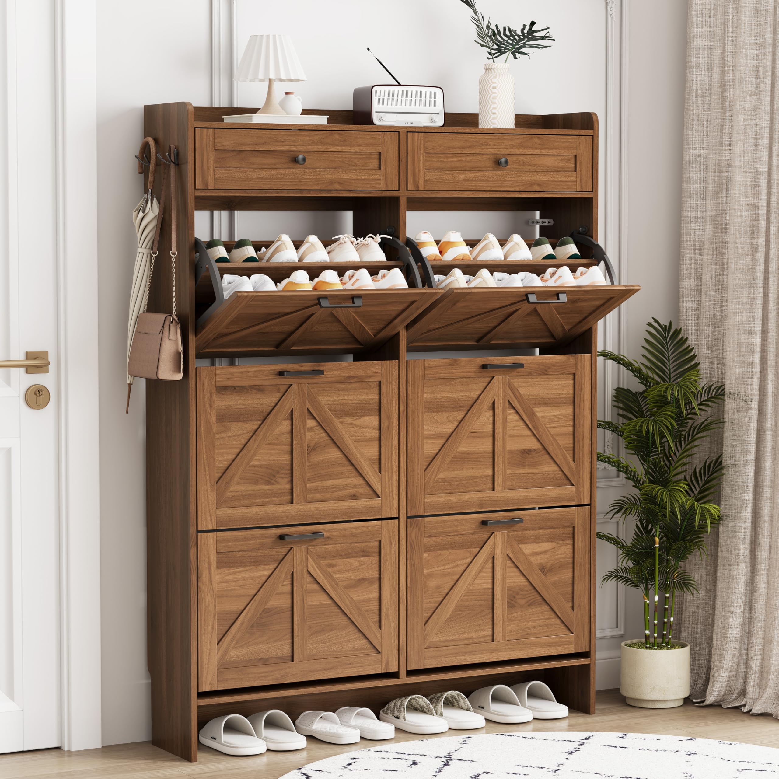 Xixini Shoe Cabinet Flip Drawers & Top Drawers