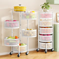 SNTD Fruit and Vegetable Basket Bowls for Kitchen with Metal Top Lid, 5 Tier Rotating Storage Rack Cart for Potato Onion Bread Banana, Wire Basket Organizer on Wheels, Large