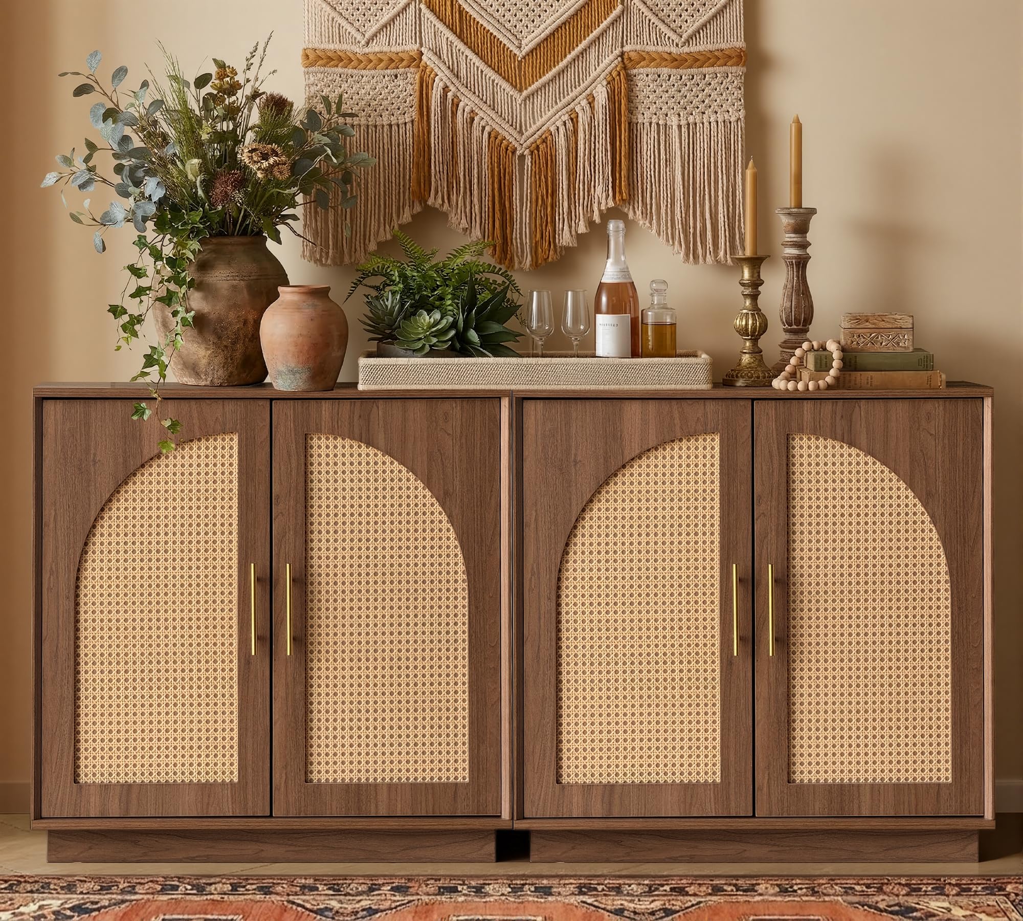 FORTUNETEC Sideboard Buffet Cabinet with Storage, Modern Accent Cabinet with Arched Doors & Shelf, 31.5" Modular Media Console, Minimalist Credenza for Living Room Kitchen Dining Room Entryway