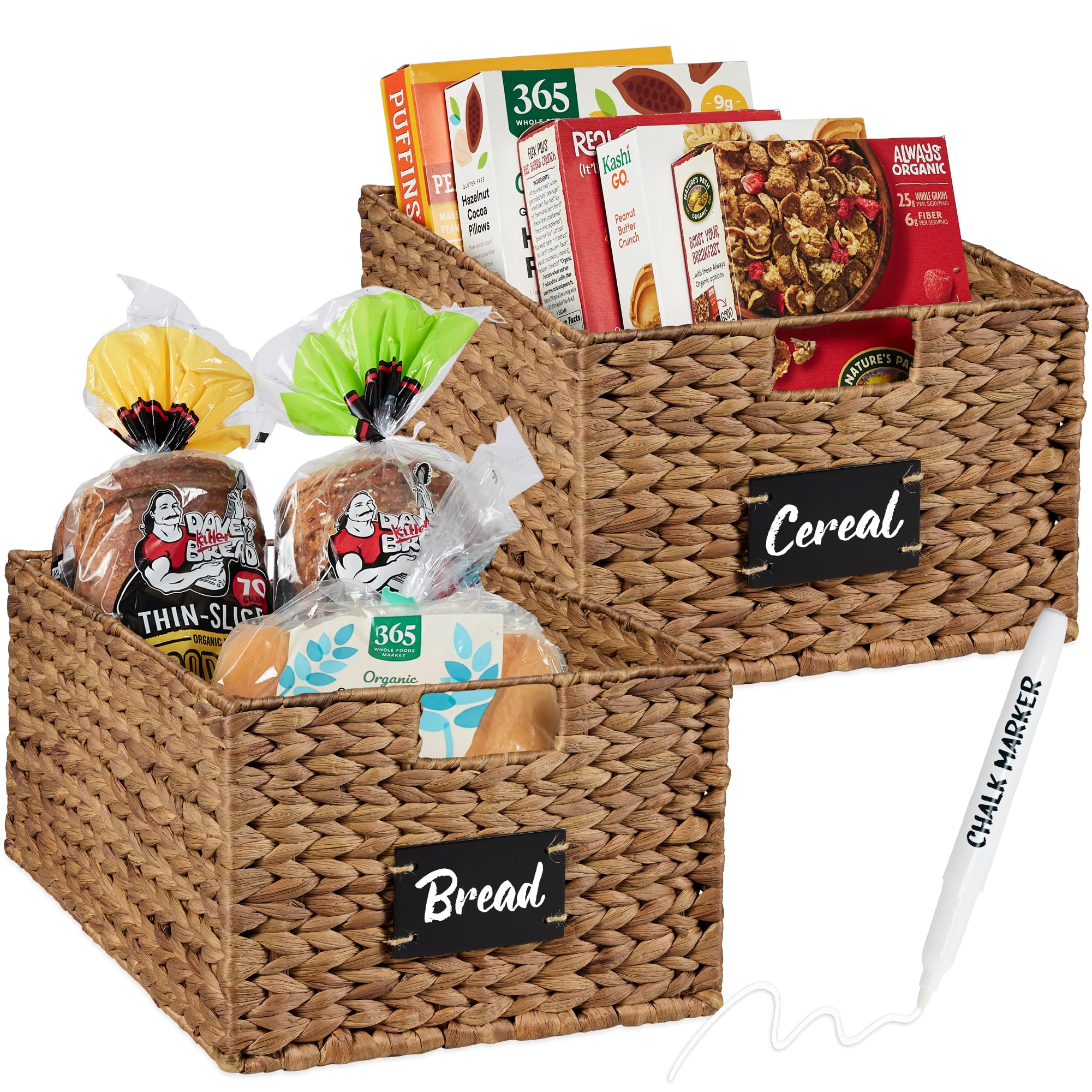 Best Choice Products Set of Woven Water Hyacinth Pantry Baskets w/Chalkboard Label, Chalk Marker