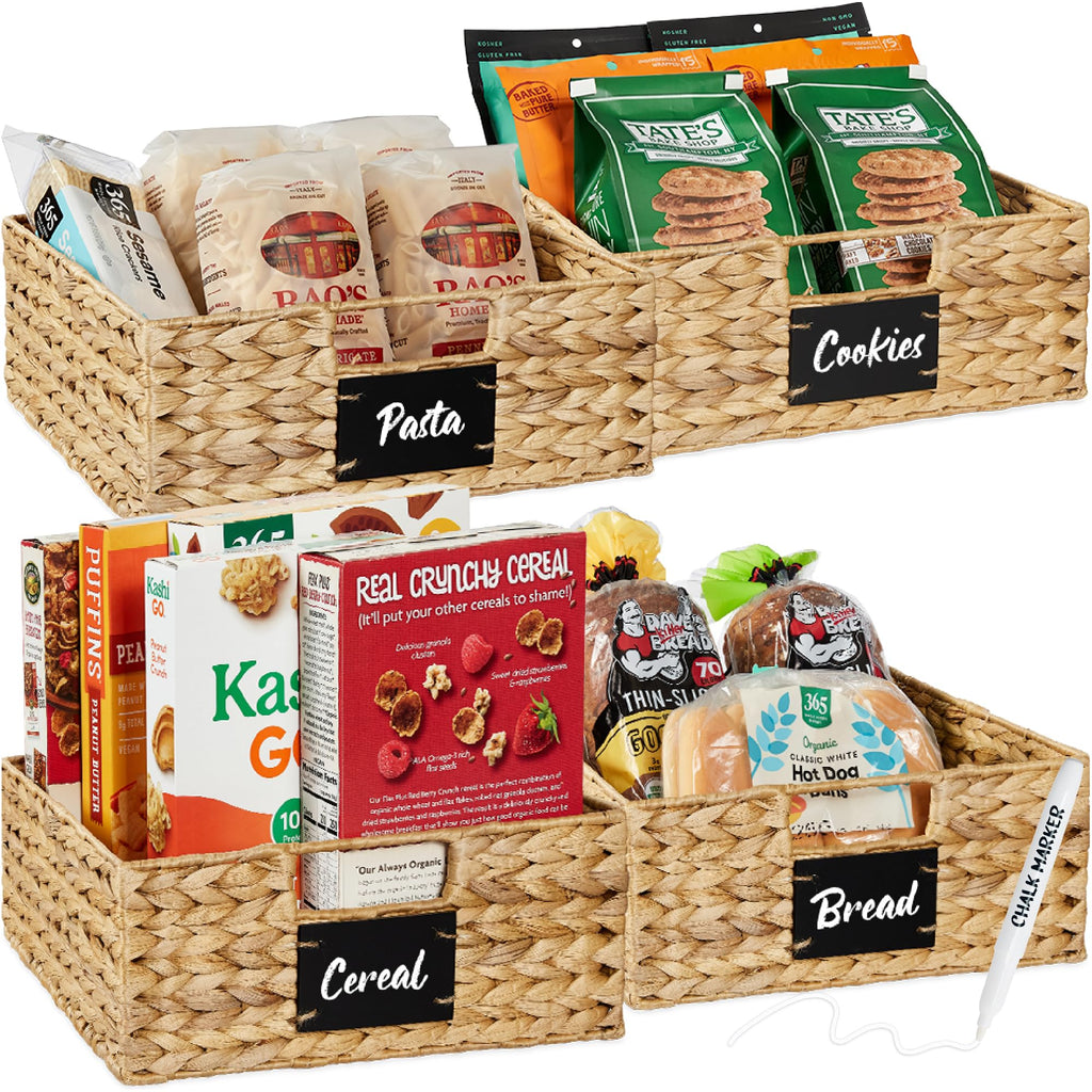 Best Choice Products Set of Woven Water Hyacinth Pantry Baskets w/Chalkboard Label, Chalk Marker