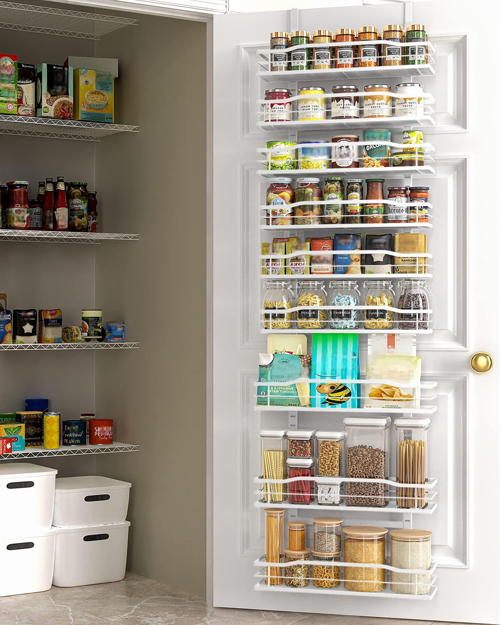 Moforoco 9-Tier Over The Door Pantry Organizer, Pantry Organization And Storage, Black Metal Hanging Spice Rack Shelves Door, Home & Kitchen Essentials, Laundry Room Bathroom Organization