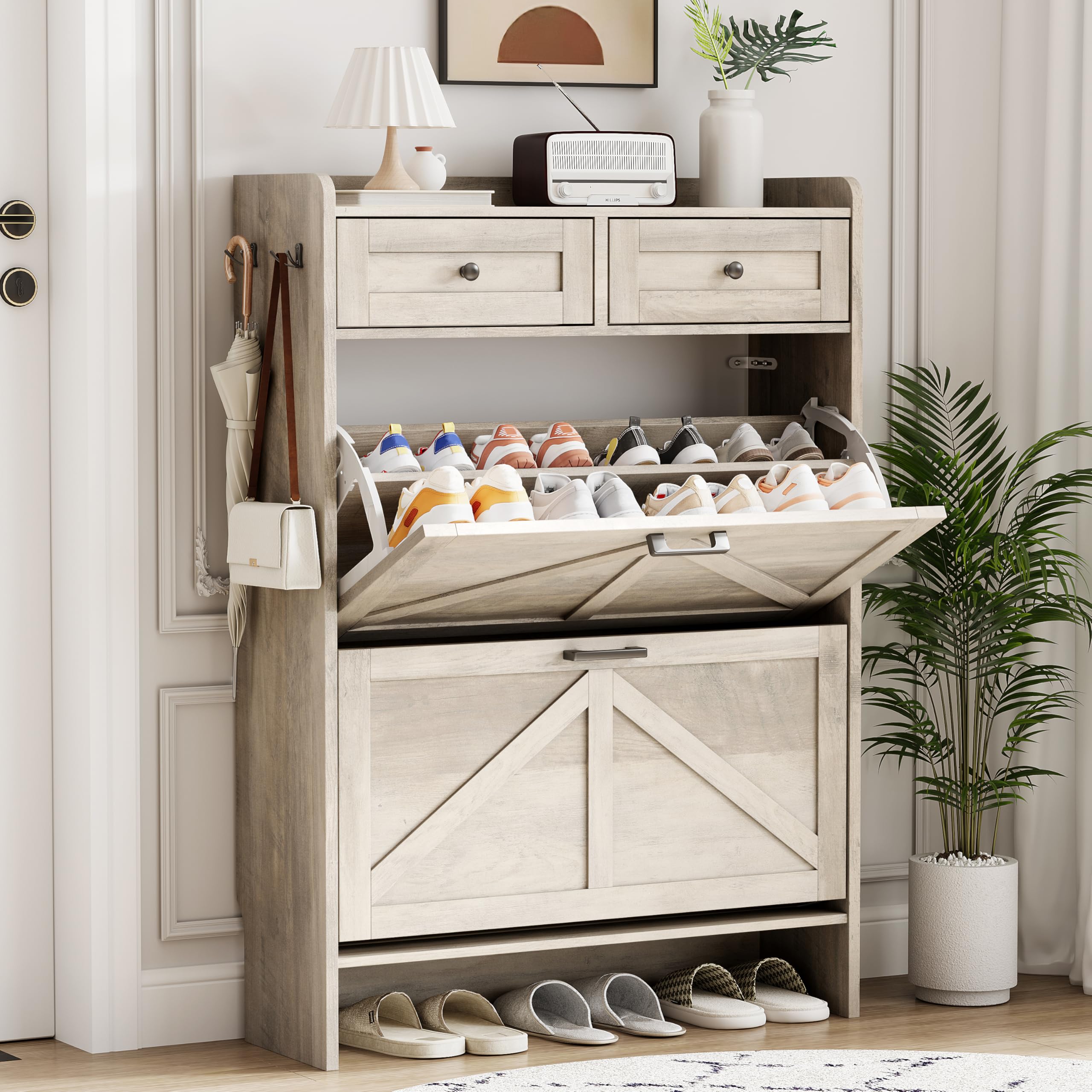 Xixini Shoe Cabinet Flip Drawers & Top Drawers