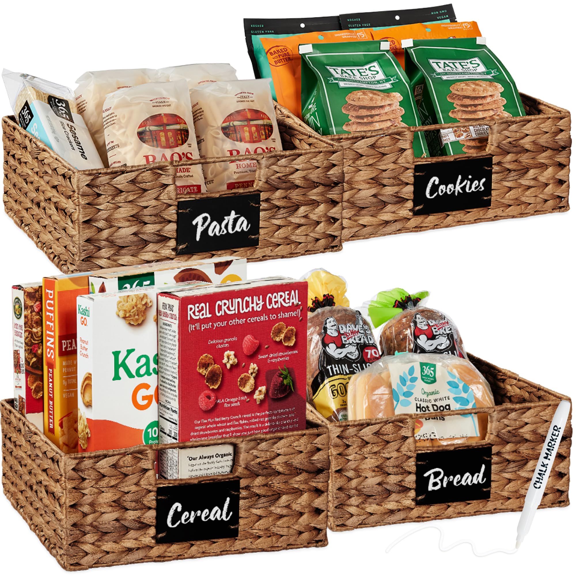 Best Choice Products Set of Woven Water Hyacinth Pantry Baskets w/Chalkboard Label, Chalk Marker
