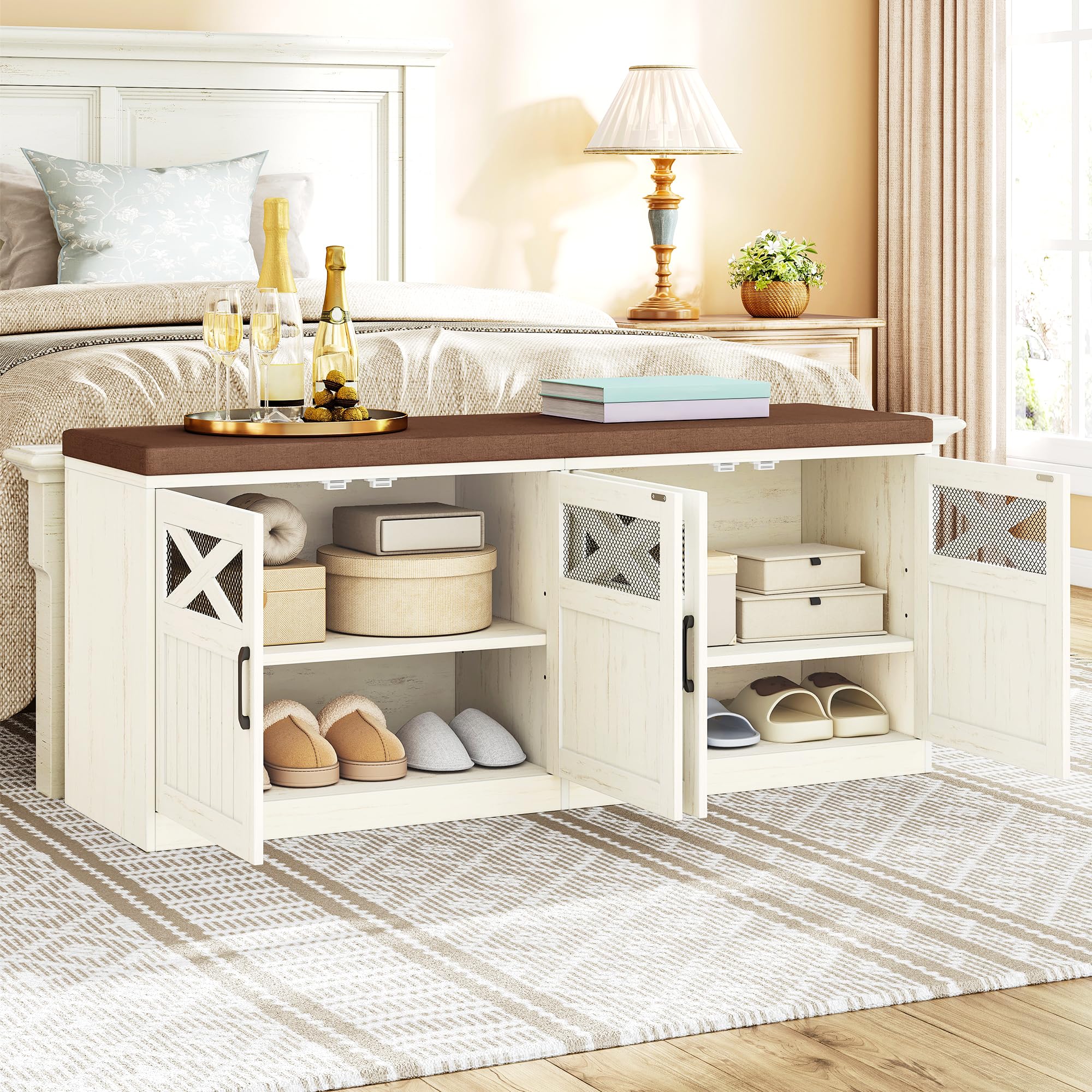 2 Tier Shoe Storage Bench with Cushion Seat