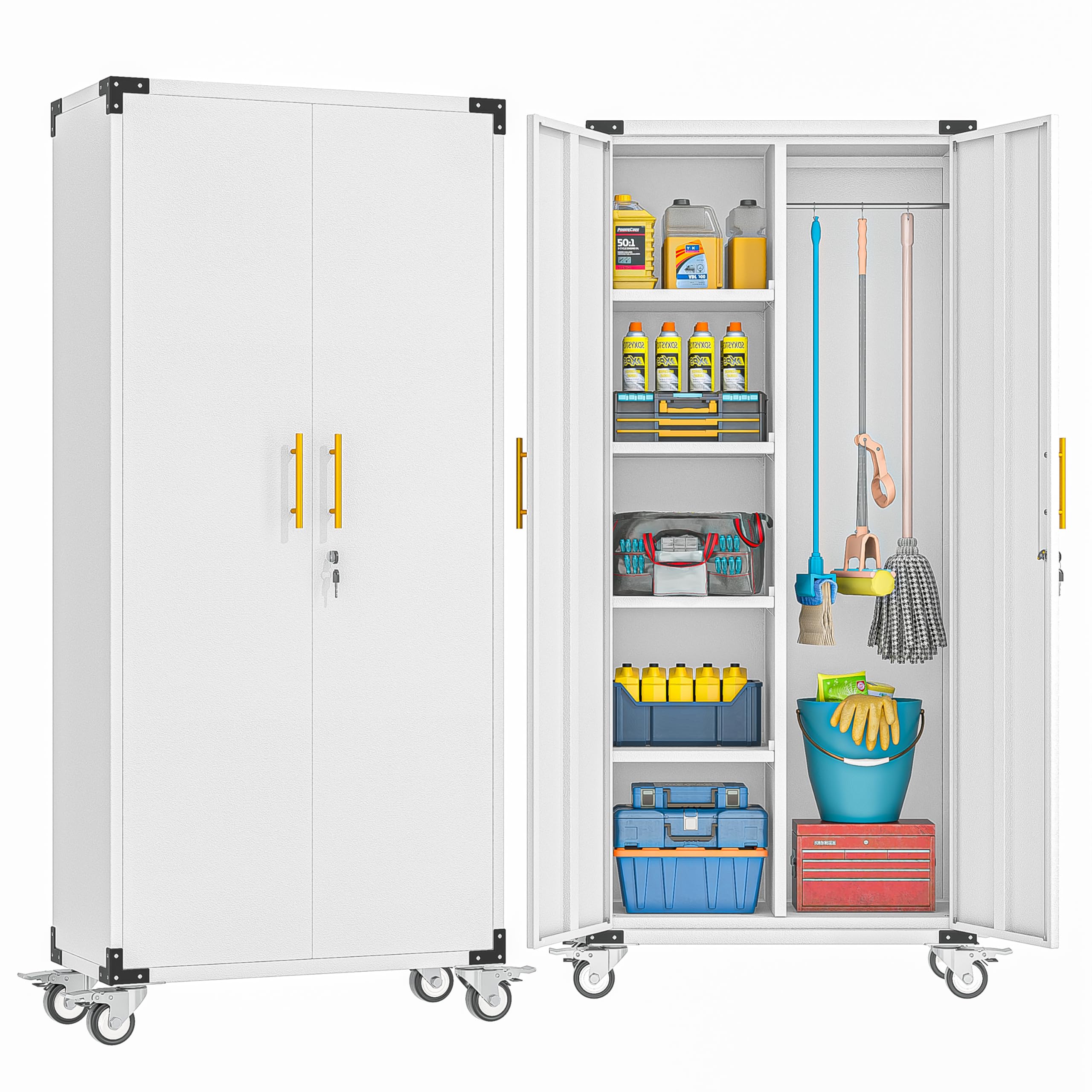 erosoei 71" Broom Storage Cabinet, Cleaning Tool Storage Cabinet