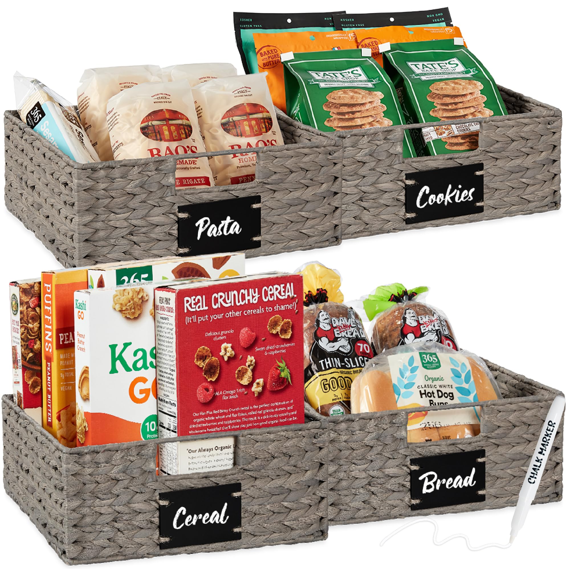 Best Choice Products Set of Woven Water Hyacinth Pantry Baskets w/Chalkboard Label, Chalk Marker