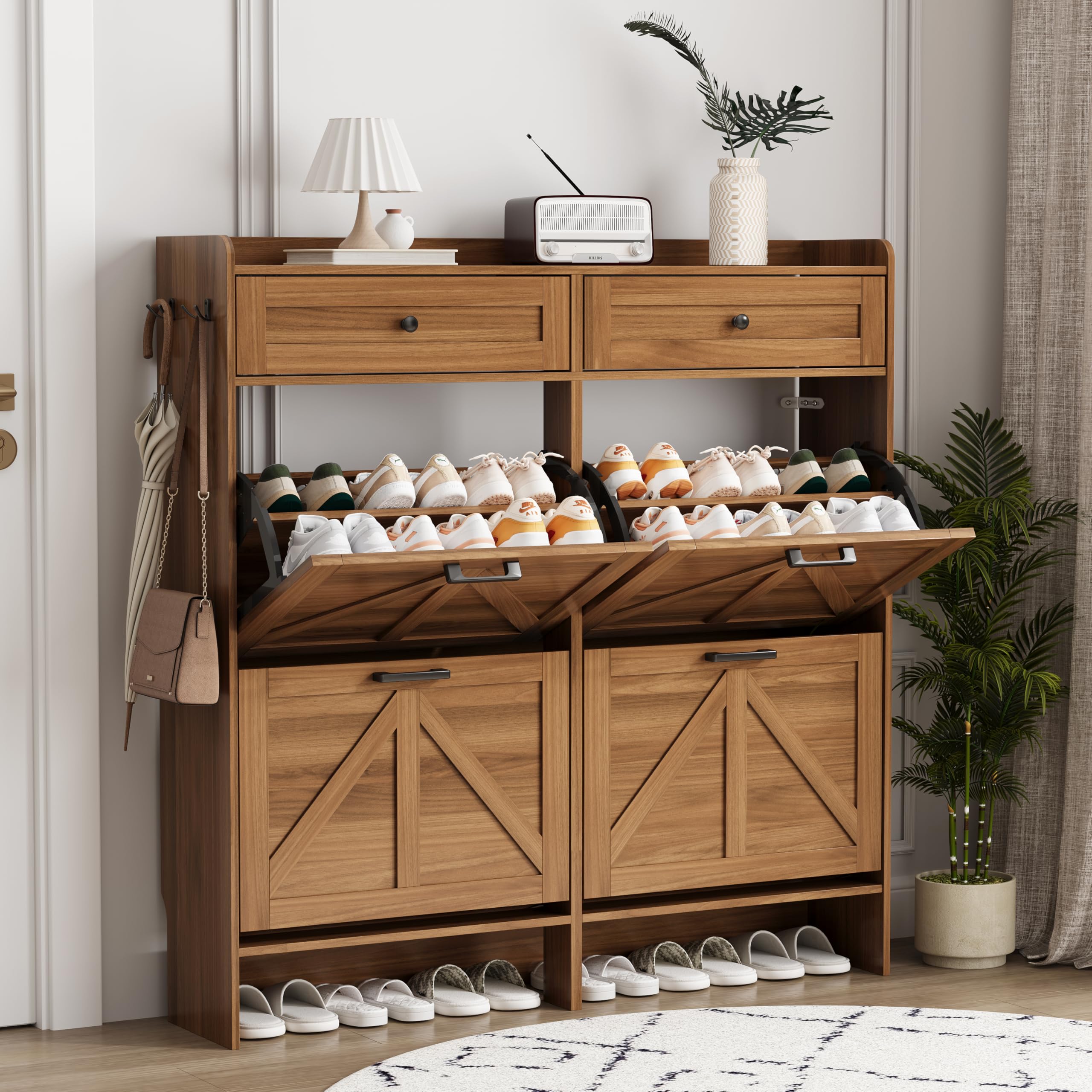 Xixini Shoe Cabinet Flip Drawers & Top Drawers