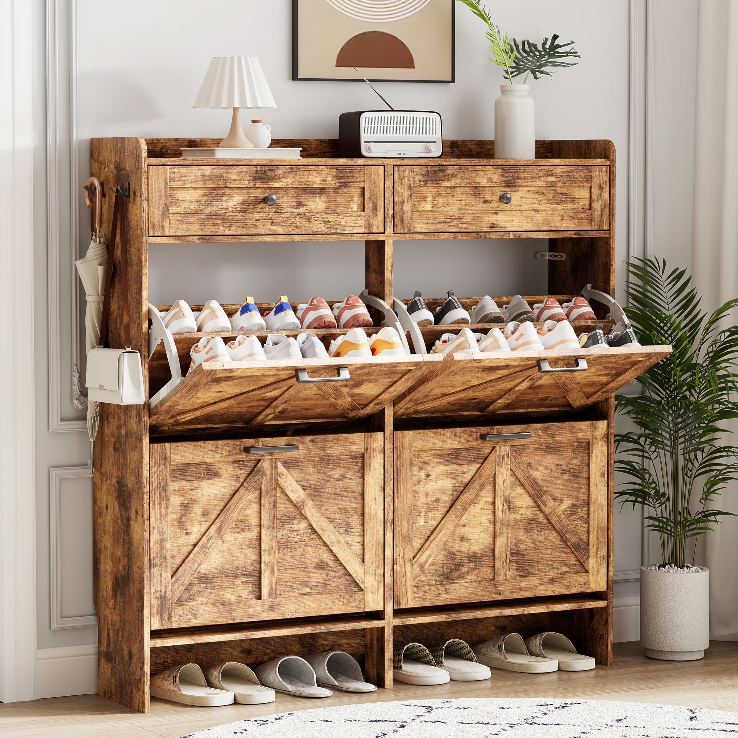 Xixini Shoe Cabinet Flip Drawers & Top Drawers