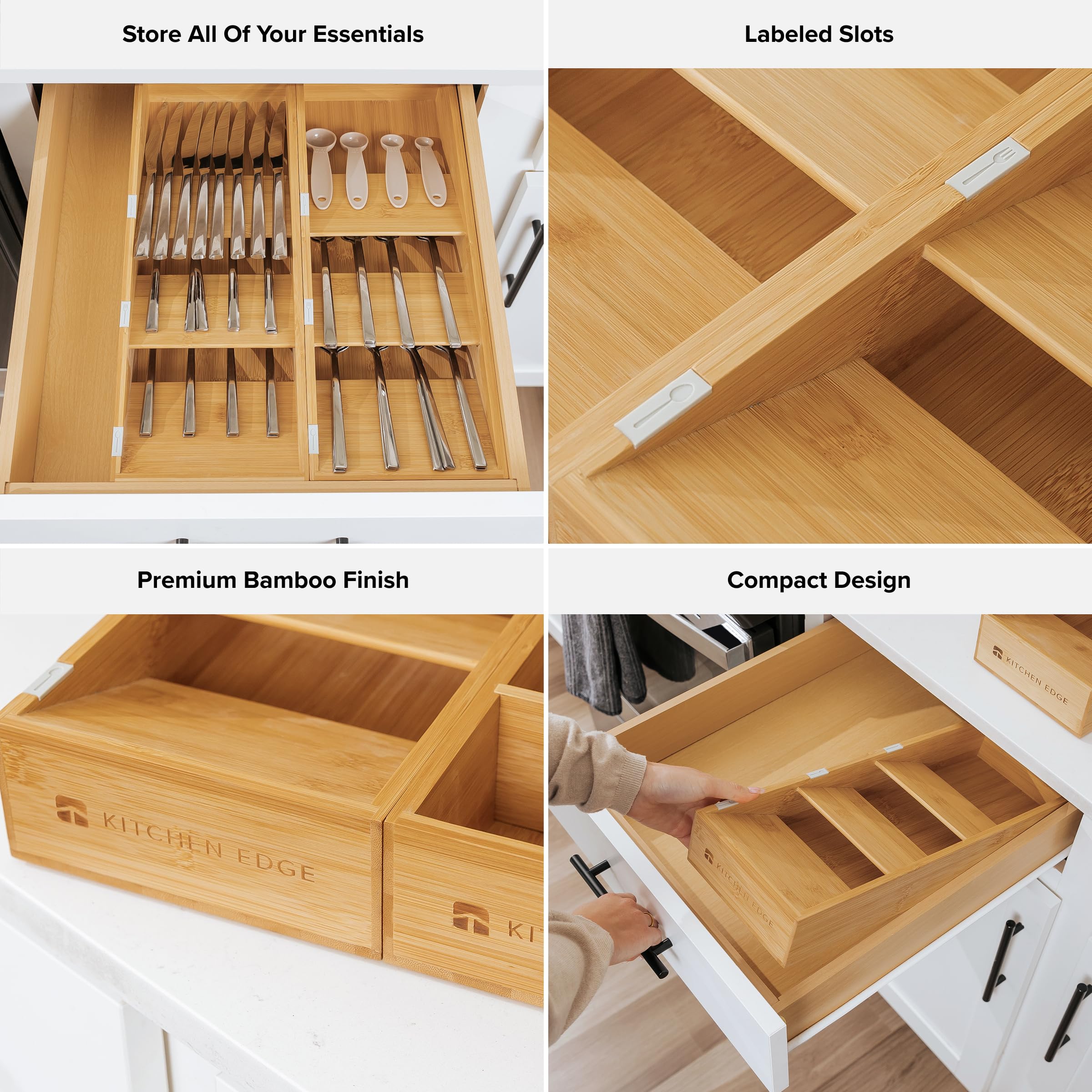 KitchenEdge Premium Kitchen Drawer Organizer, Bamboo