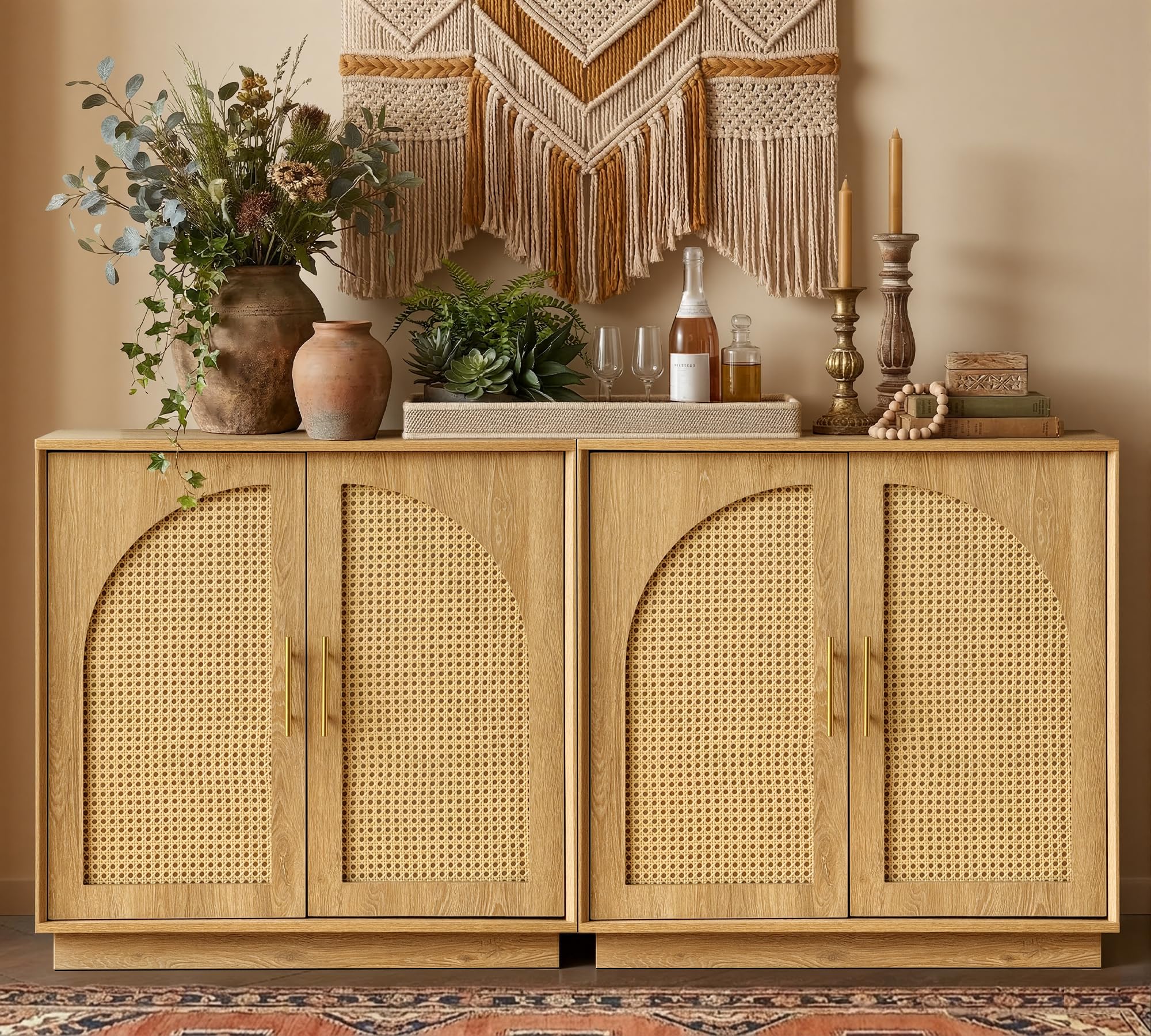 FORTUNETEC Sideboard Buffet Cabinet with Storage, Modern Accent Cabinet with Arched Doors & Shelf, 31.5" Modular Media Console, Minimalist Credenza for Living Room Kitchen Dining Room Entryway