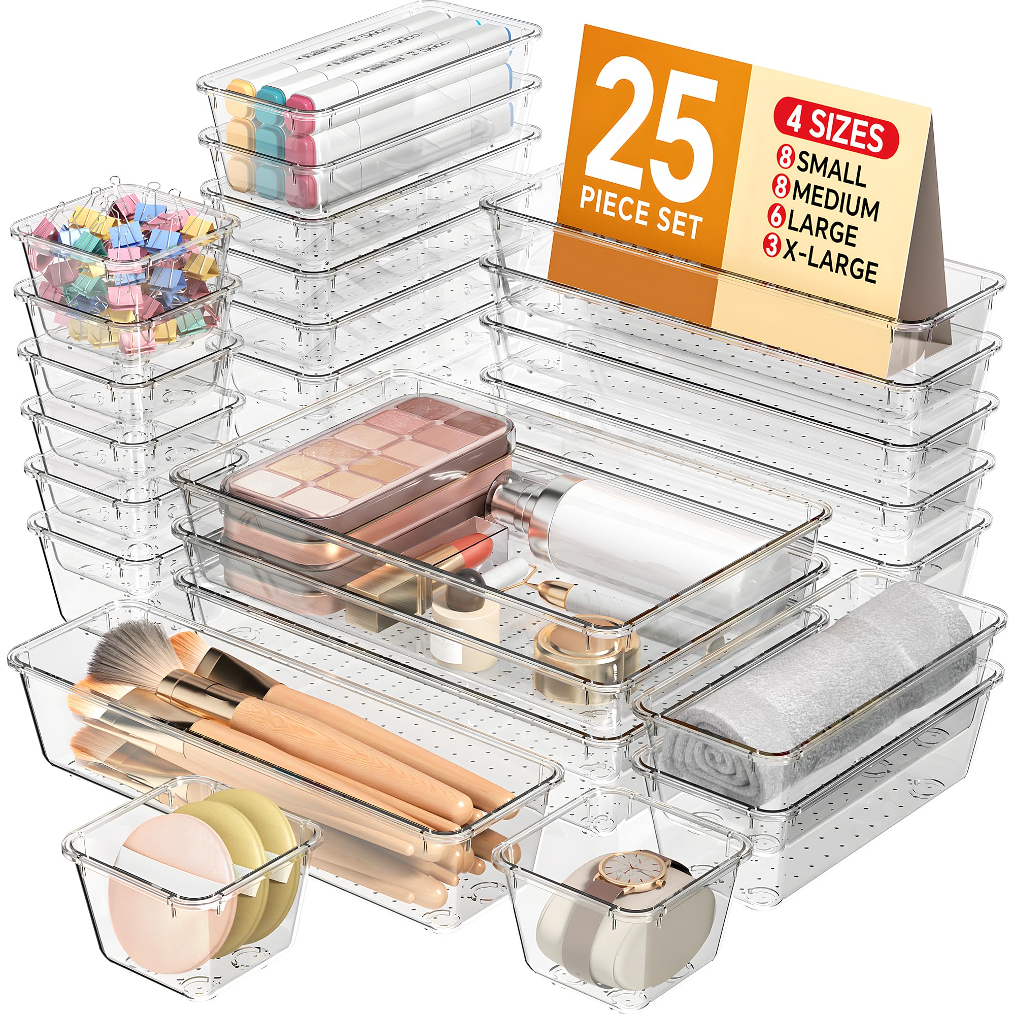 KEMETHY 25 PCS Plastic Drawer Organizers Set
