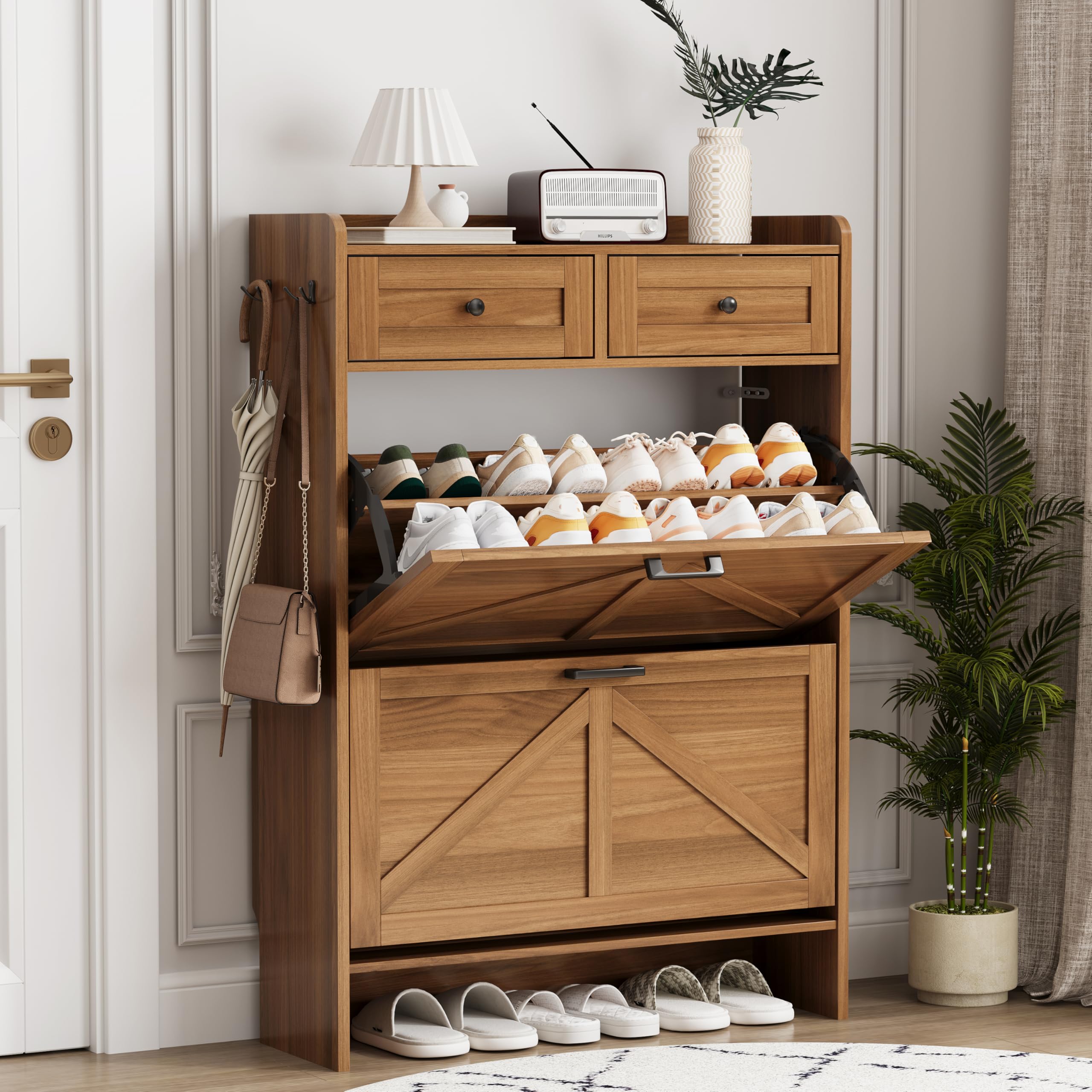 Xixini Shoe Cabinet Flip Drawers & Top Drawers