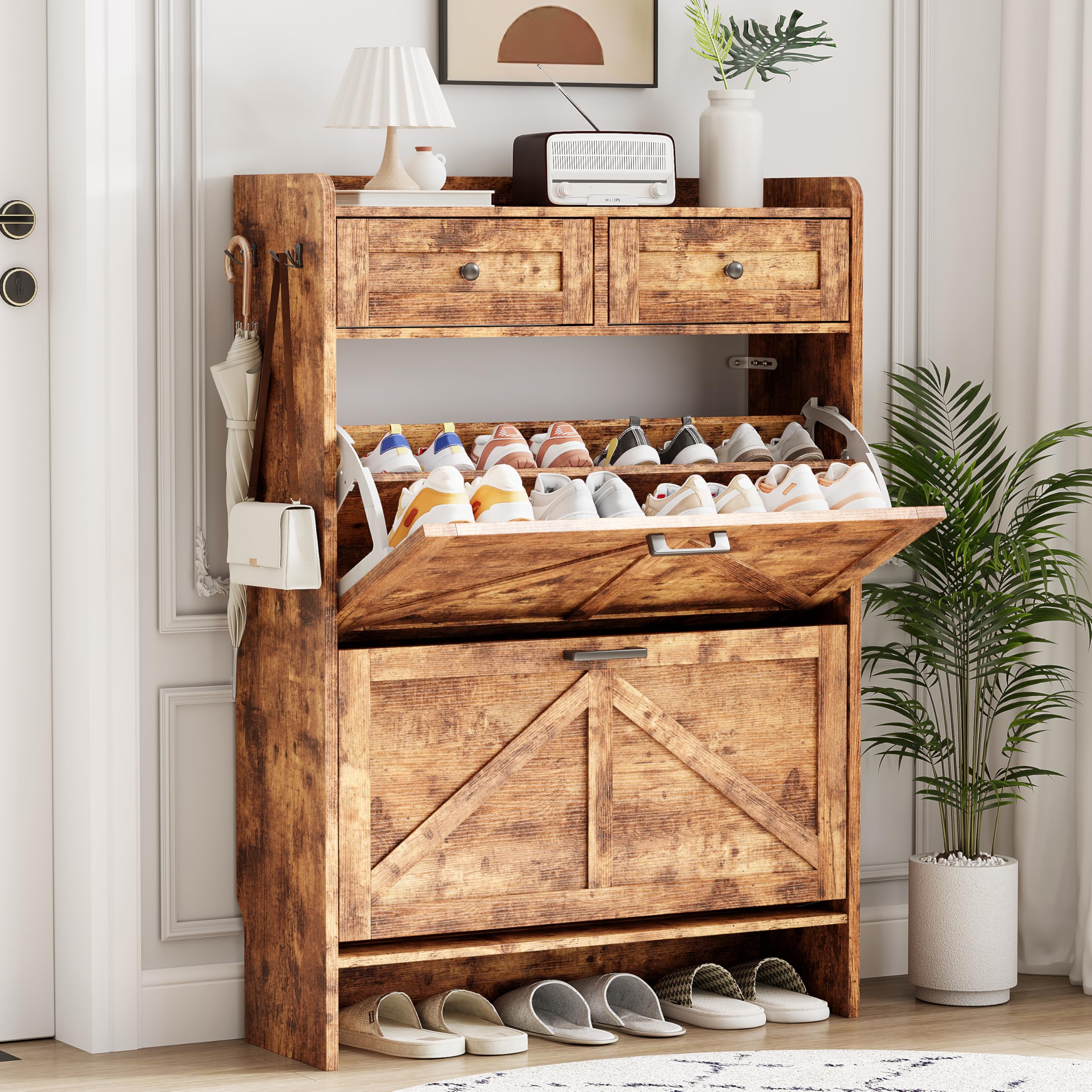 Xixini Shoe Cabinet Flip Drawers & Top Drawers