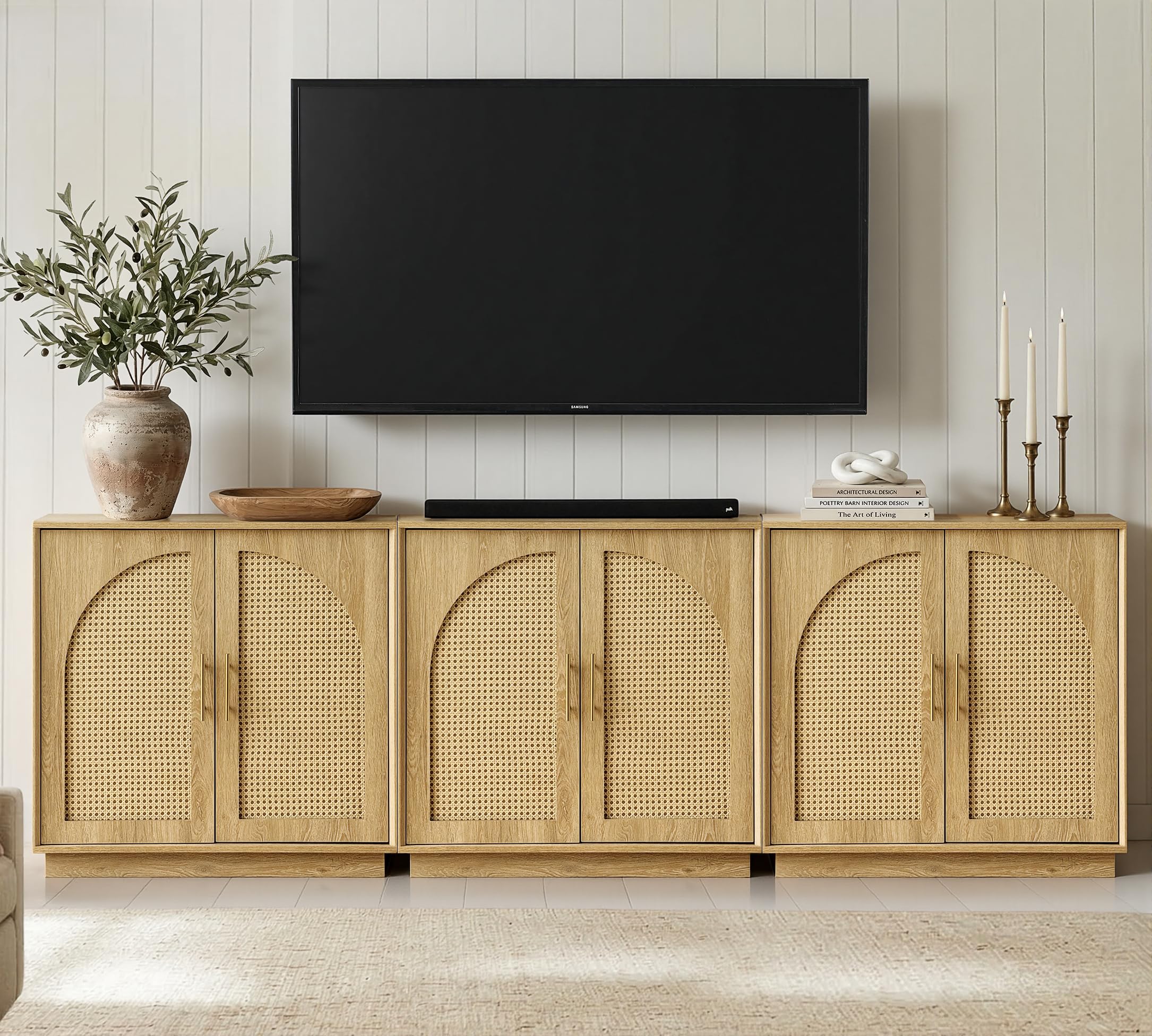FORTUNETEC Sideboard Buffet Cabinet with Storage, Modern Accent Cabinet with Arched Doors & Shelf, 31.5" Modular Media Console, Minimalist Credenza for Living Room Kitchen Dining Room Entryway