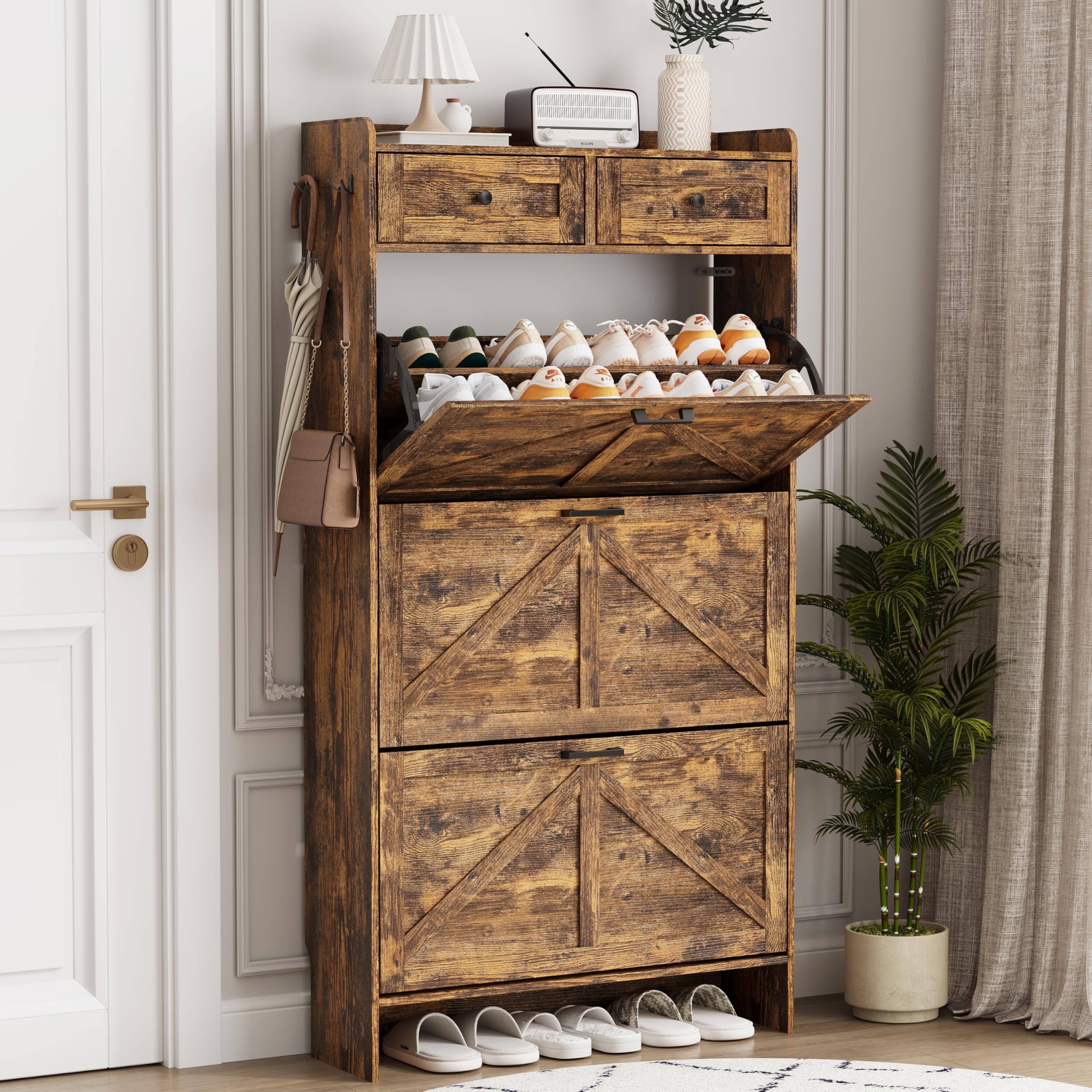 Xixini Shoe Cabinet Flip Drawers & Top Drawers