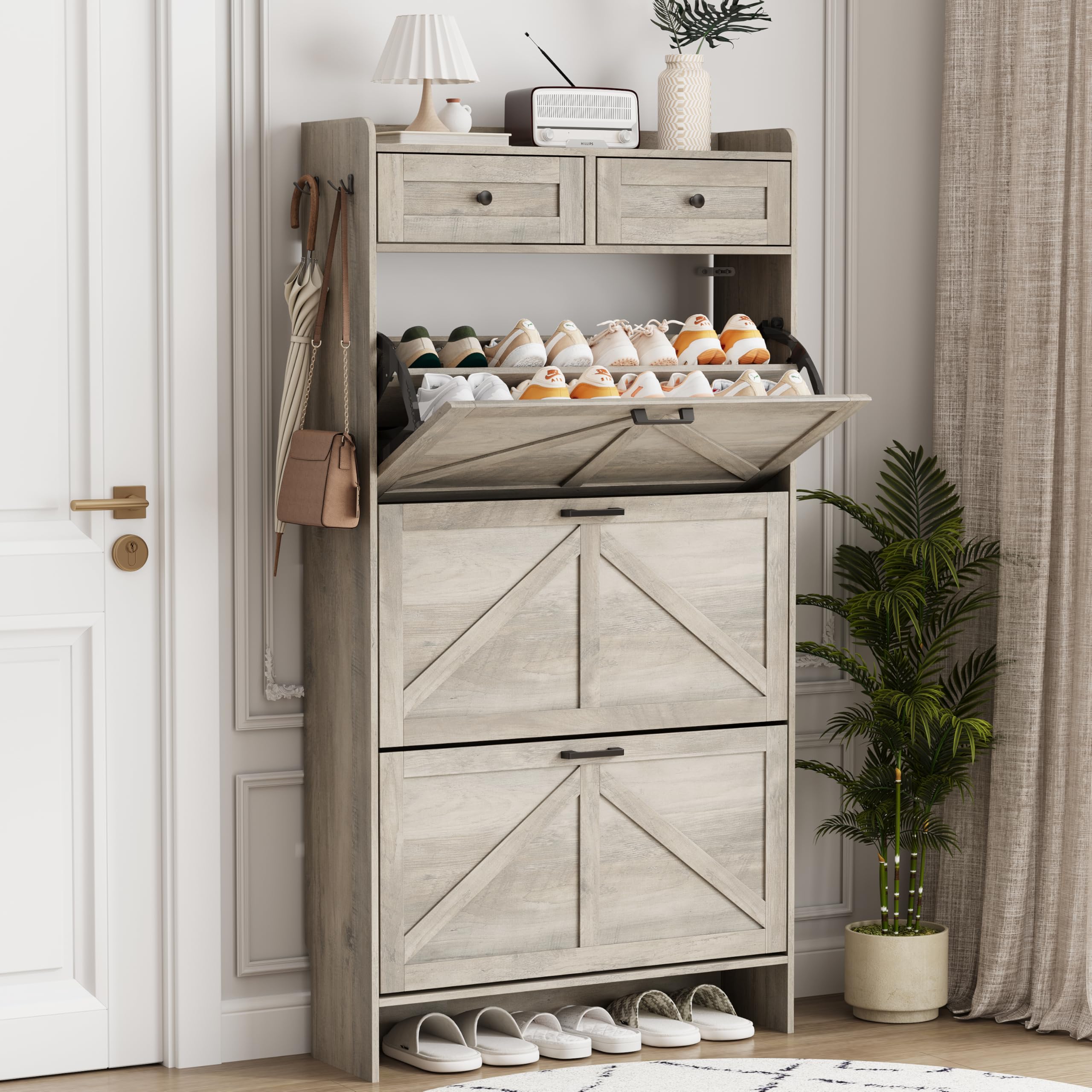 Xixini Shoe Cabinet Flip Drawers & Top Drawers