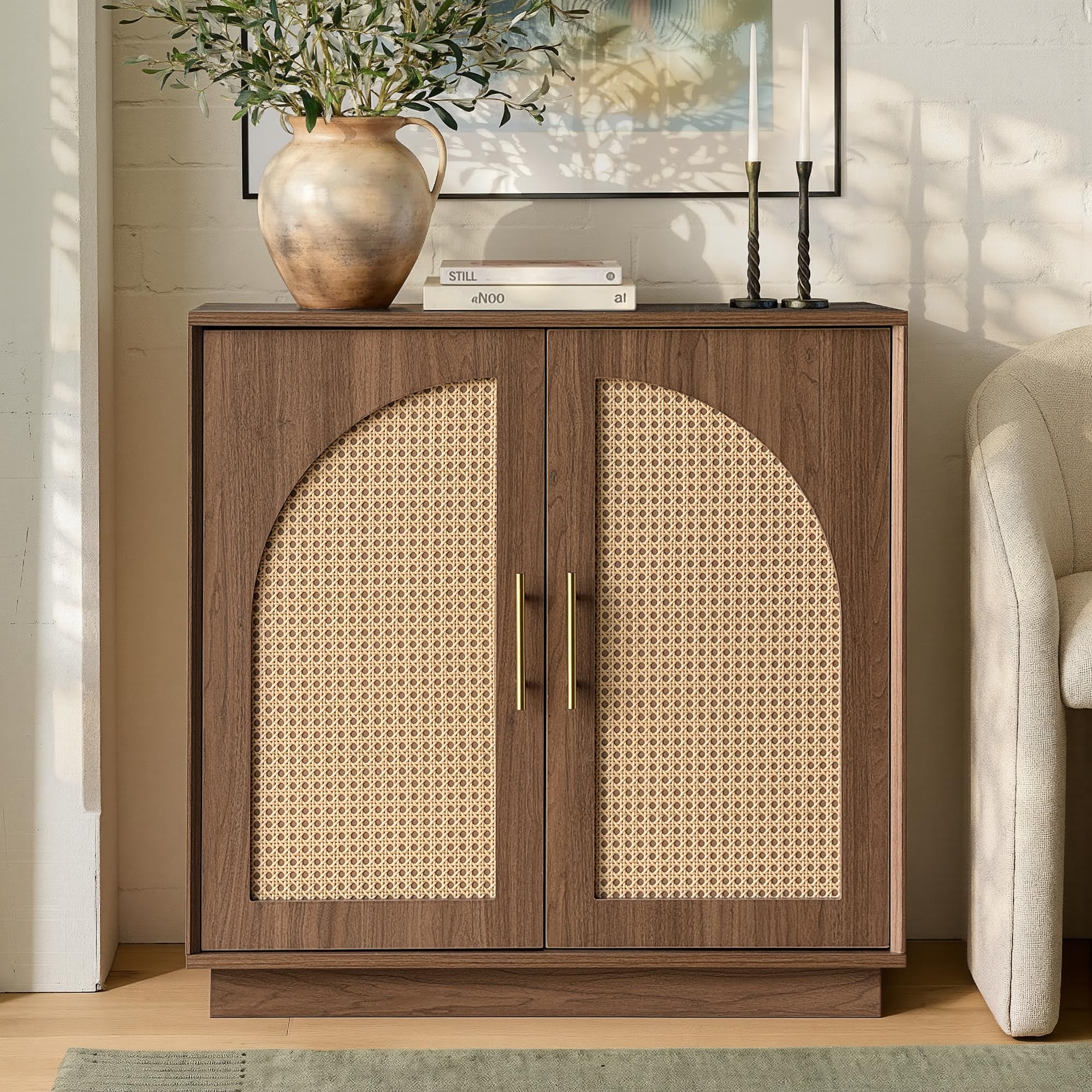 FORTUNETEC Sideboard Buffet Cabinet with Storage, Modern Accent Cabinet with Arched Doors & Shelf, 31.5" Modular Media Console, Minimalist Credenza for Living Room Kitchen Dining Room Entryway